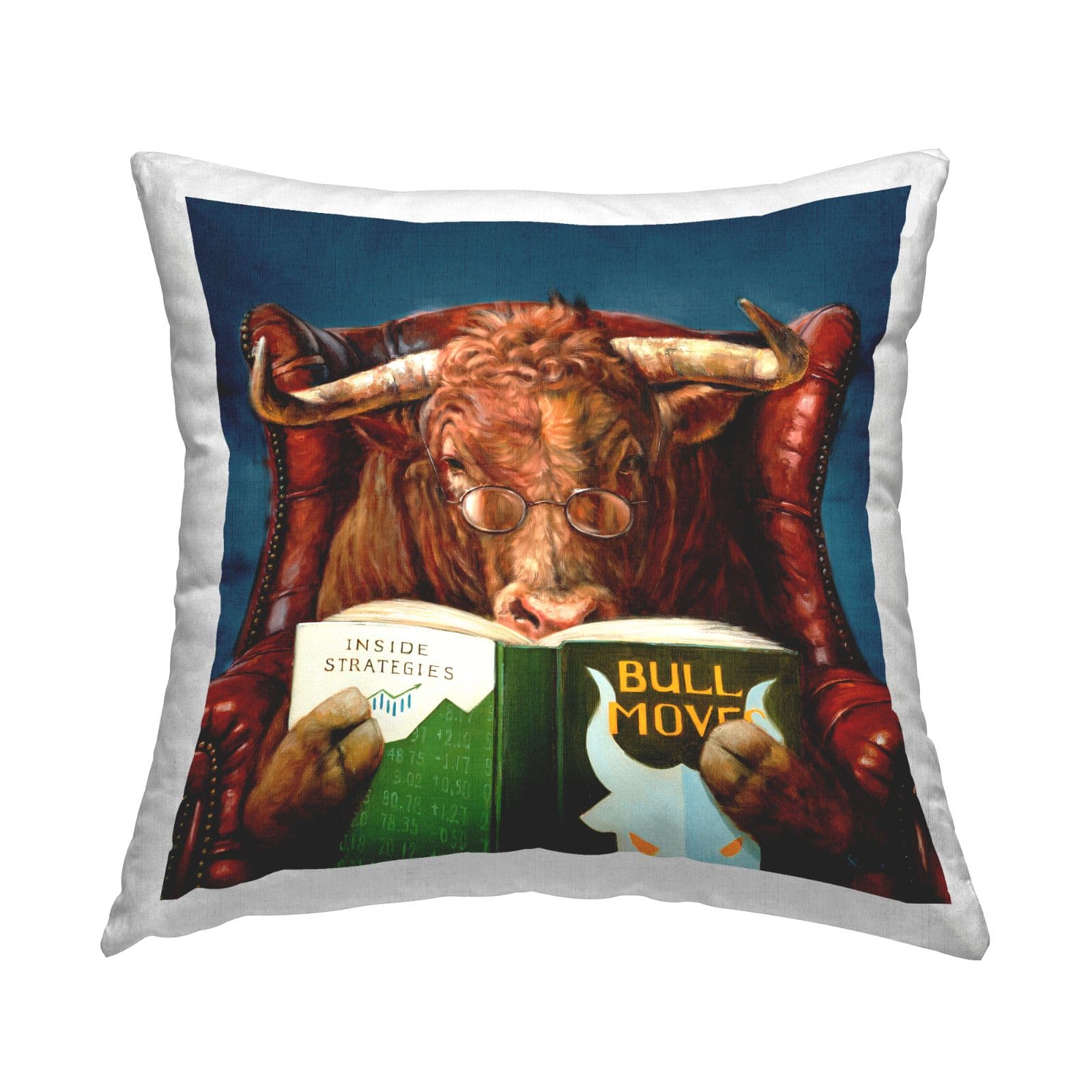 Stupell Industries Reading Longhorn Bull Red Sofa Animal Farm Literature Throw Pillow 18" x 18"