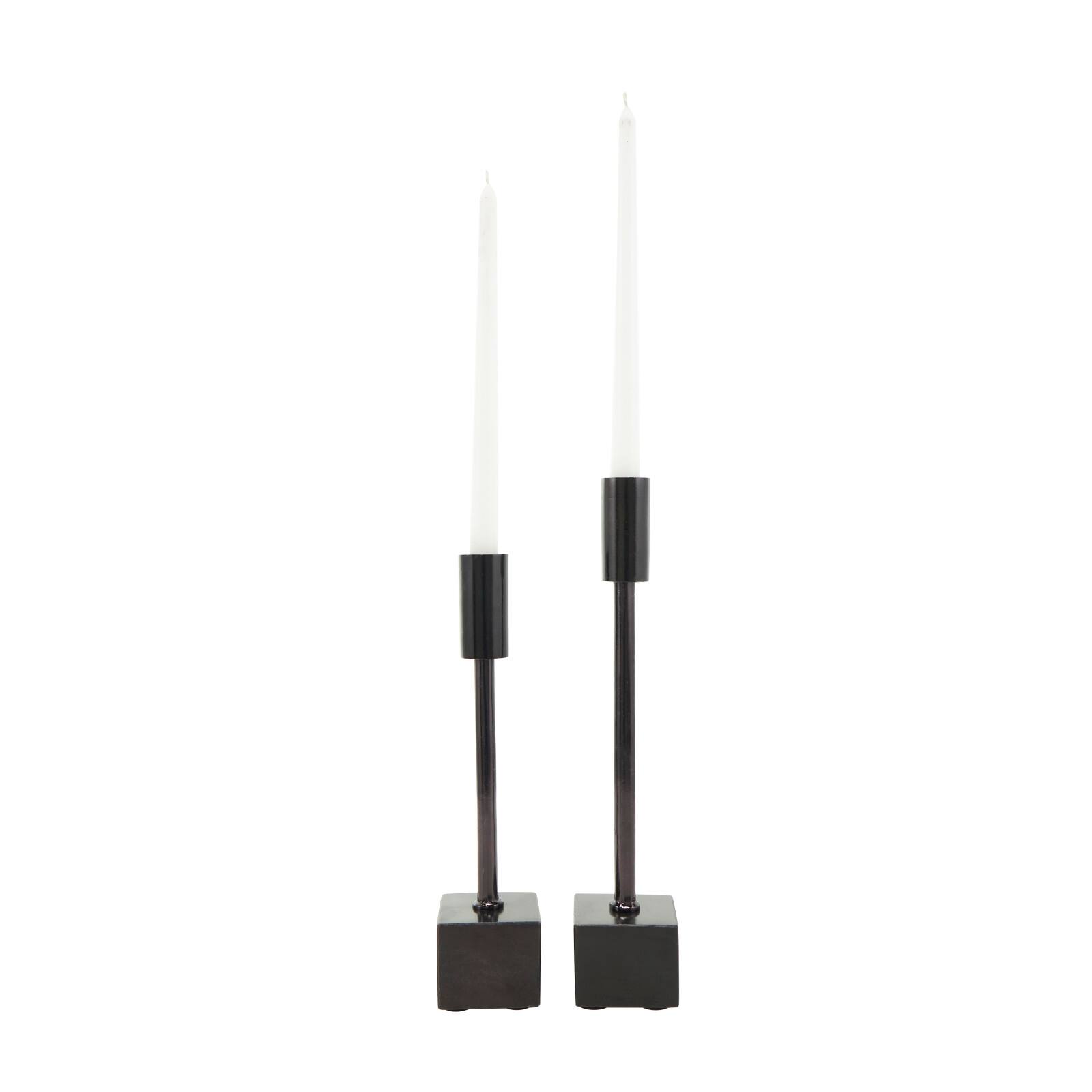 Black Aluminum Slim Candle Holder with Block Base Set