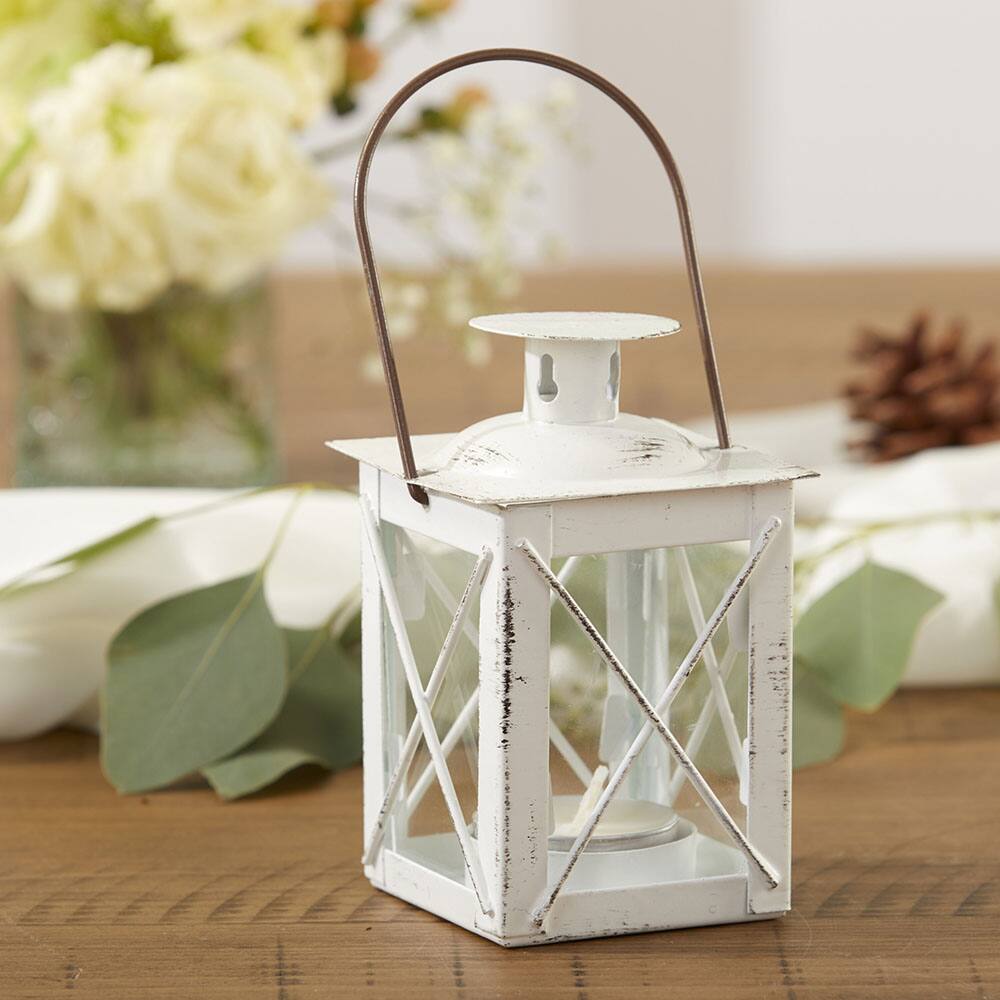 Kate Aspen&#xAE; Luminous Distressed White Lantern Tea Light Holder, 4ct.