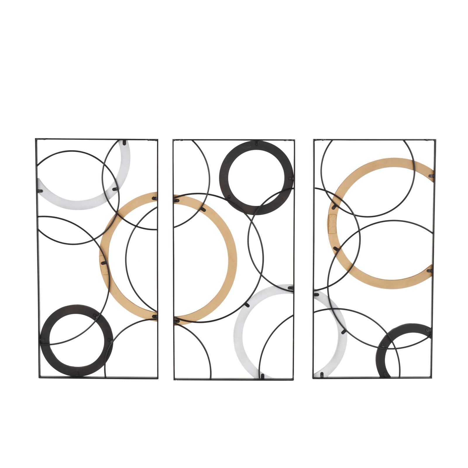 18" x 36" Black Metal Abstract with Brown & White Wooden Accent Home Wall Décor, 3ct.