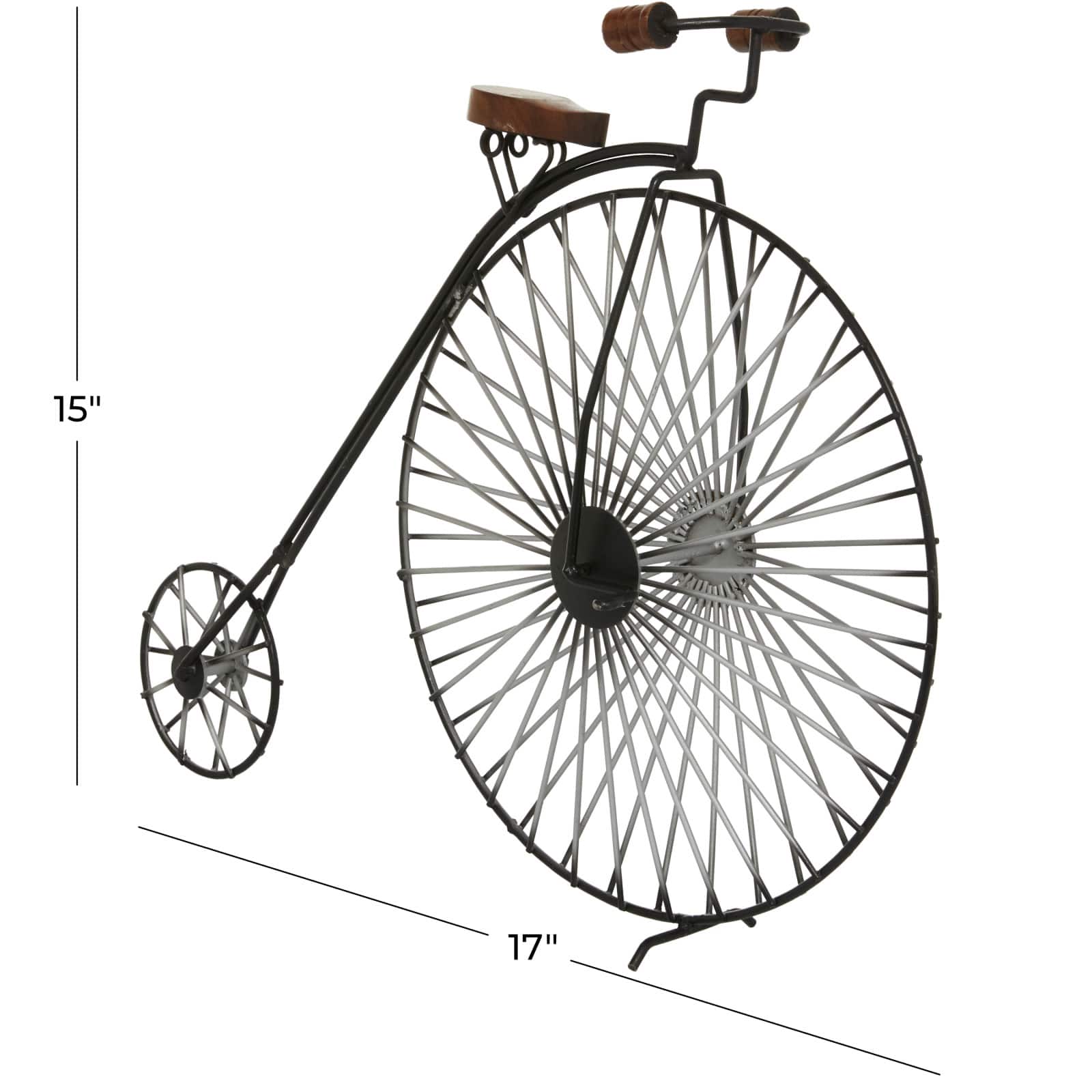 17&#x22; Industrial Black Metal Big Wheel Bicycle Sculpture