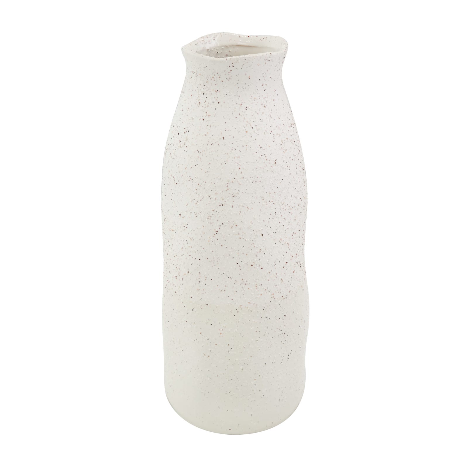 16" Cream Ceramic Abstract Wavy Vase with Textured Speckled Detailing