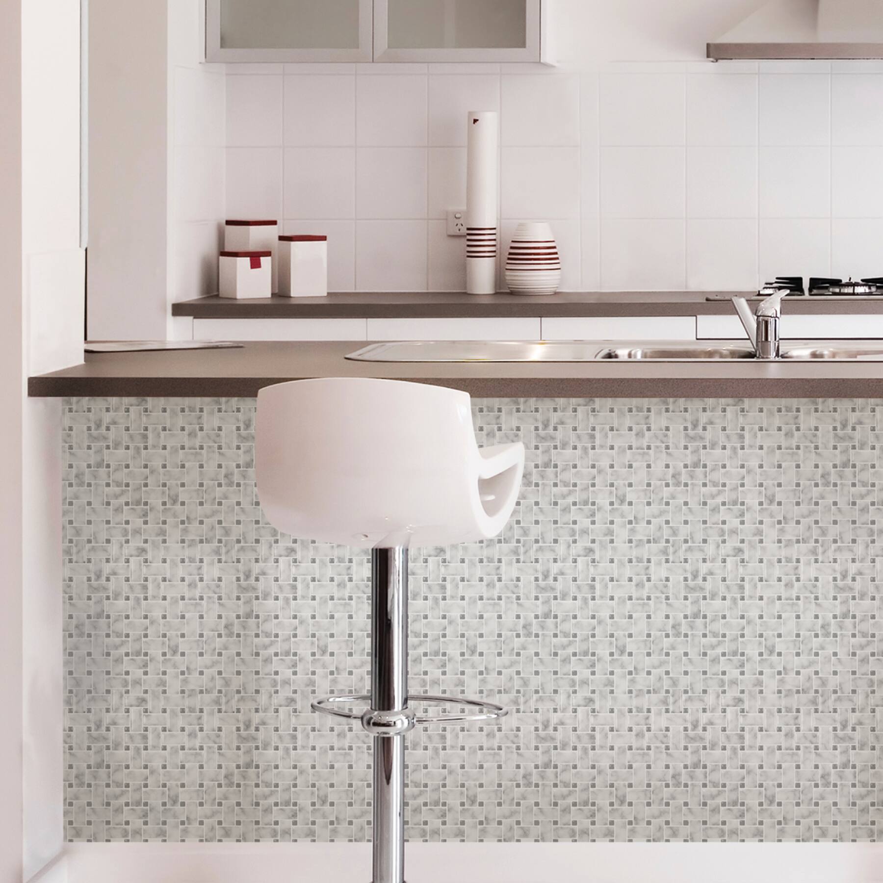 InHome Basketweave Carrara Peel & Stick Backsplash Tiles