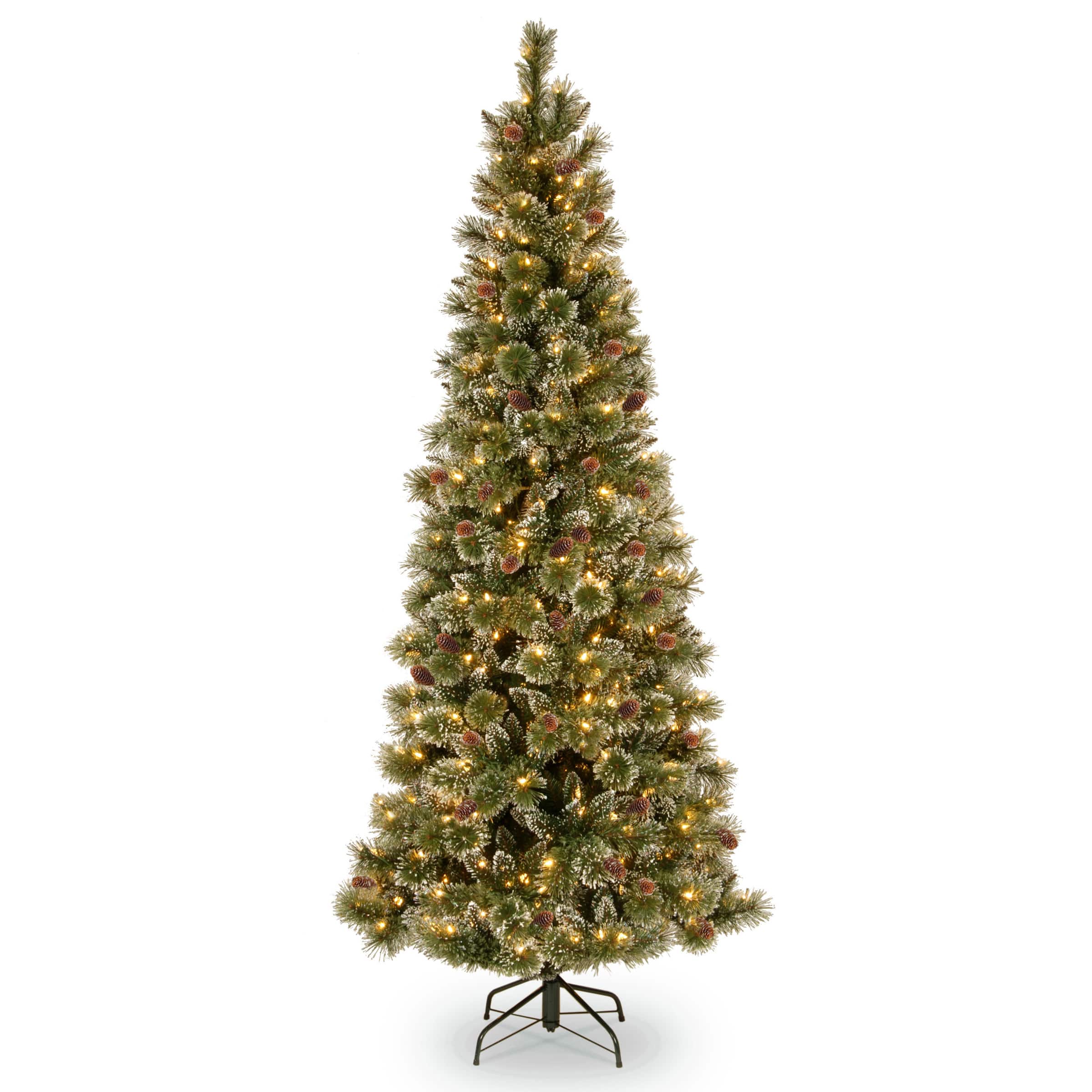6.5ft. Pre-Lit Glittery Bristle® Slim Pine Artificial Christmas Tree, Clear Lights
