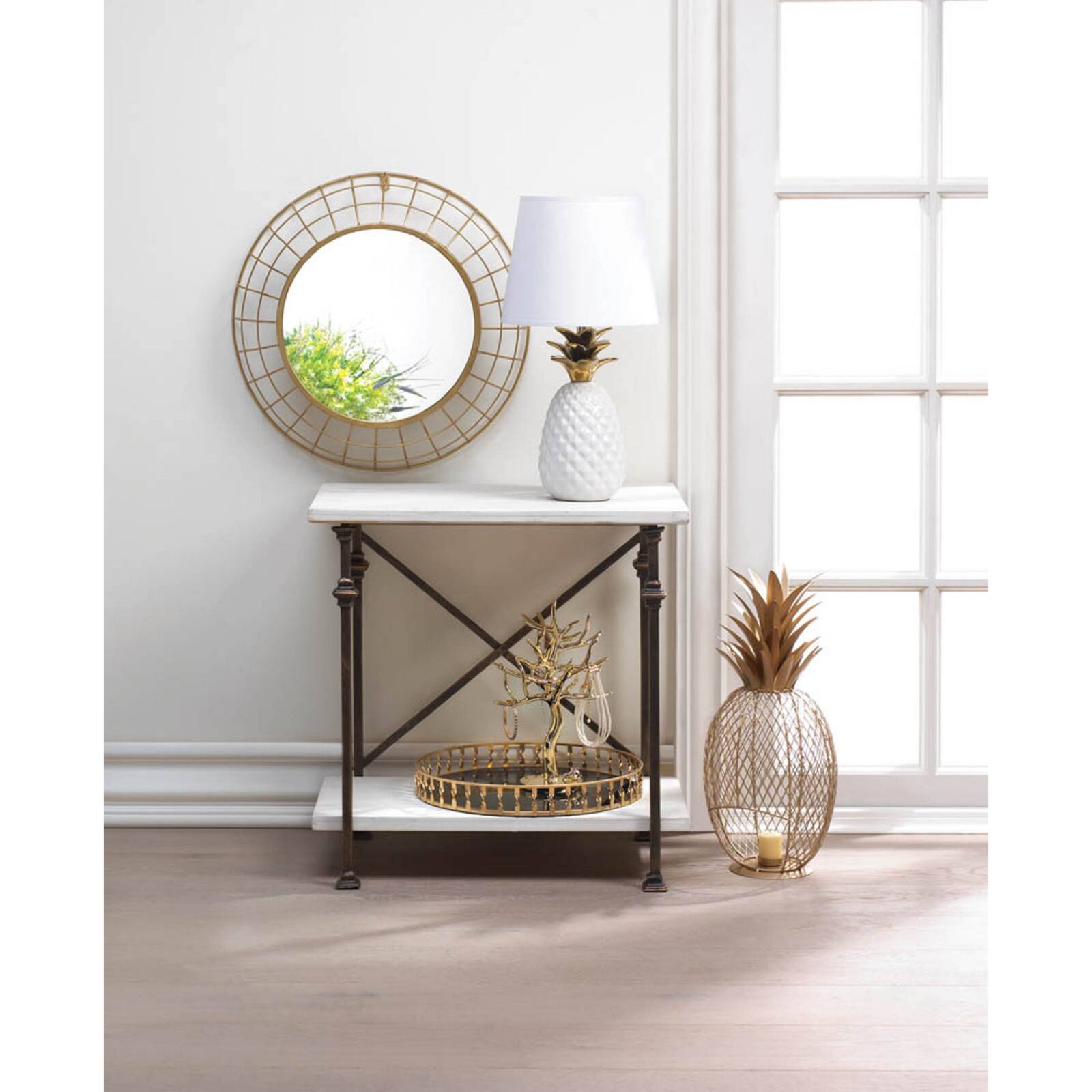15&#x22; Gold Twist Mirrored Tray