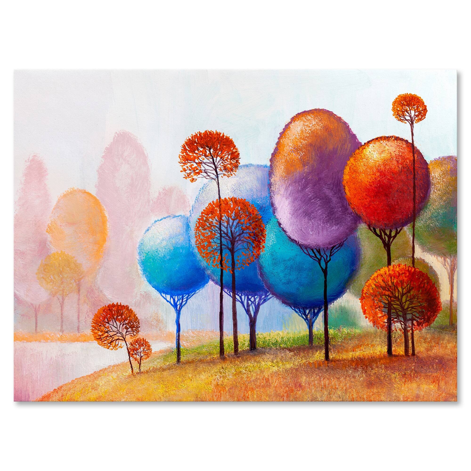 Designart - Colourful Trees Impression III - Traditional Canvas Wall Art Print