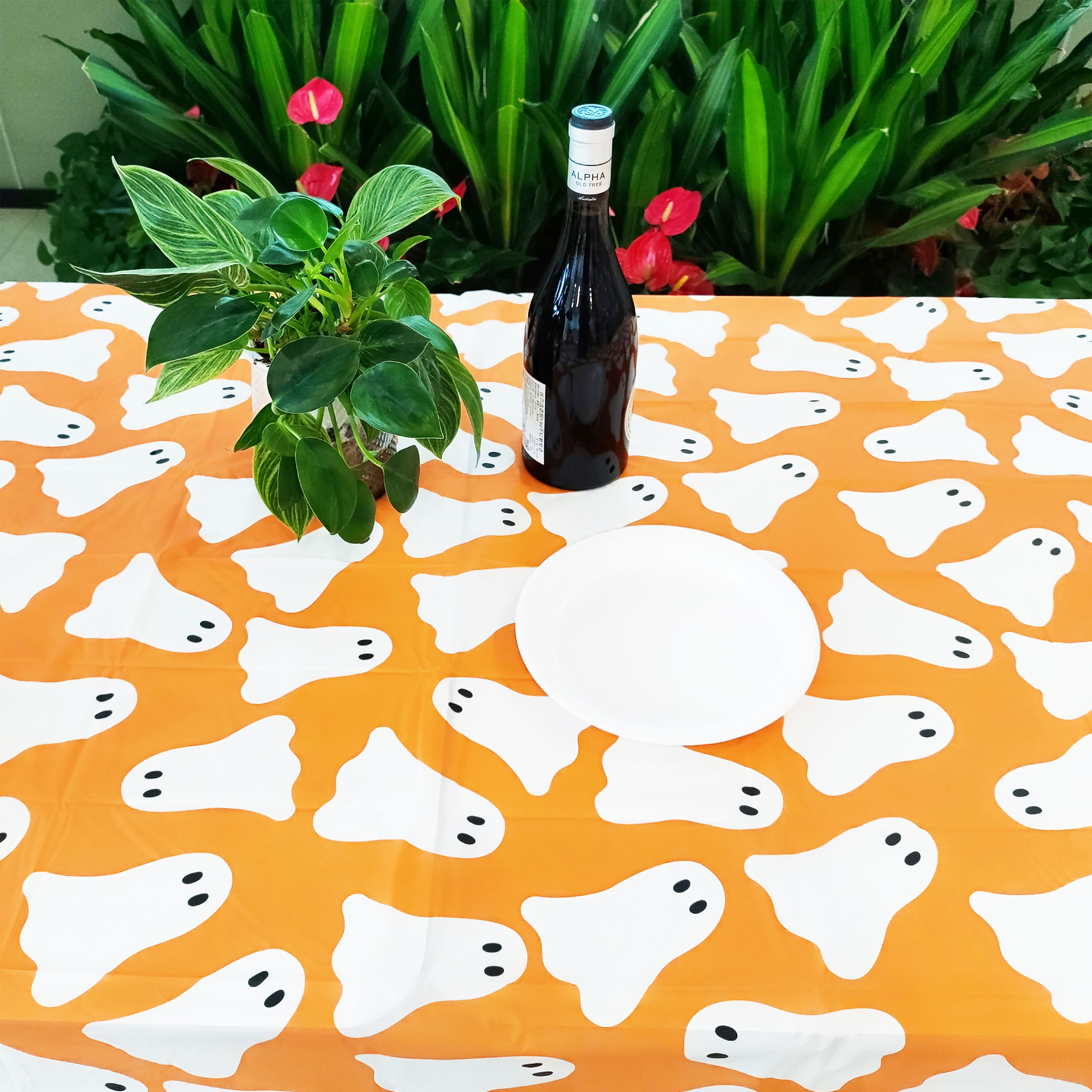 54&#x22; x 108&#x22; Orange Ghosts Table Cover by Celebrate It&#x2122;