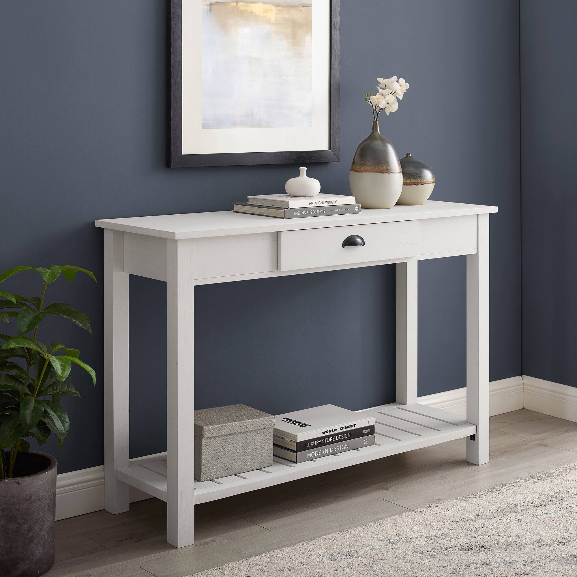 Walker Edison Brushed White Country Style Entry Table