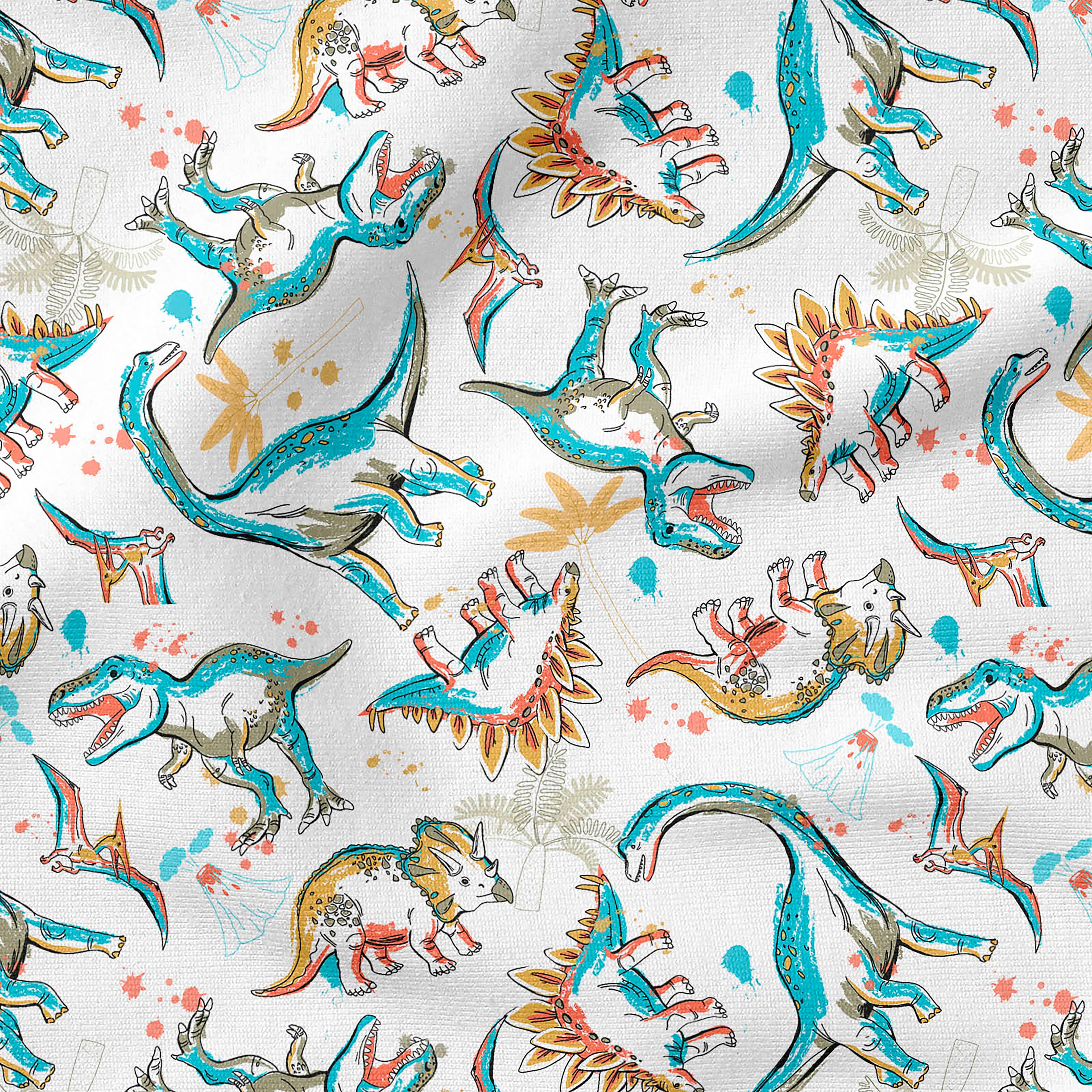Fabric Editions White Dino Toss Cotton Fabric