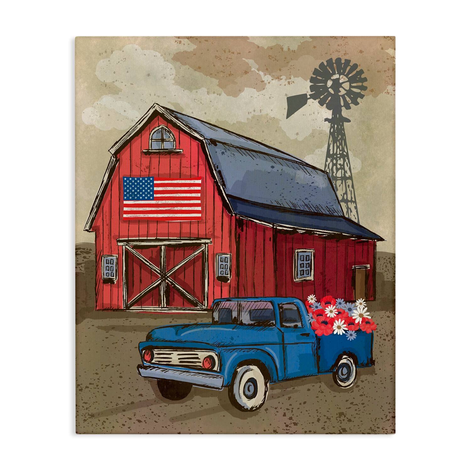 Stupell Industries Vintage Americana Barn Canvas Wall Art
