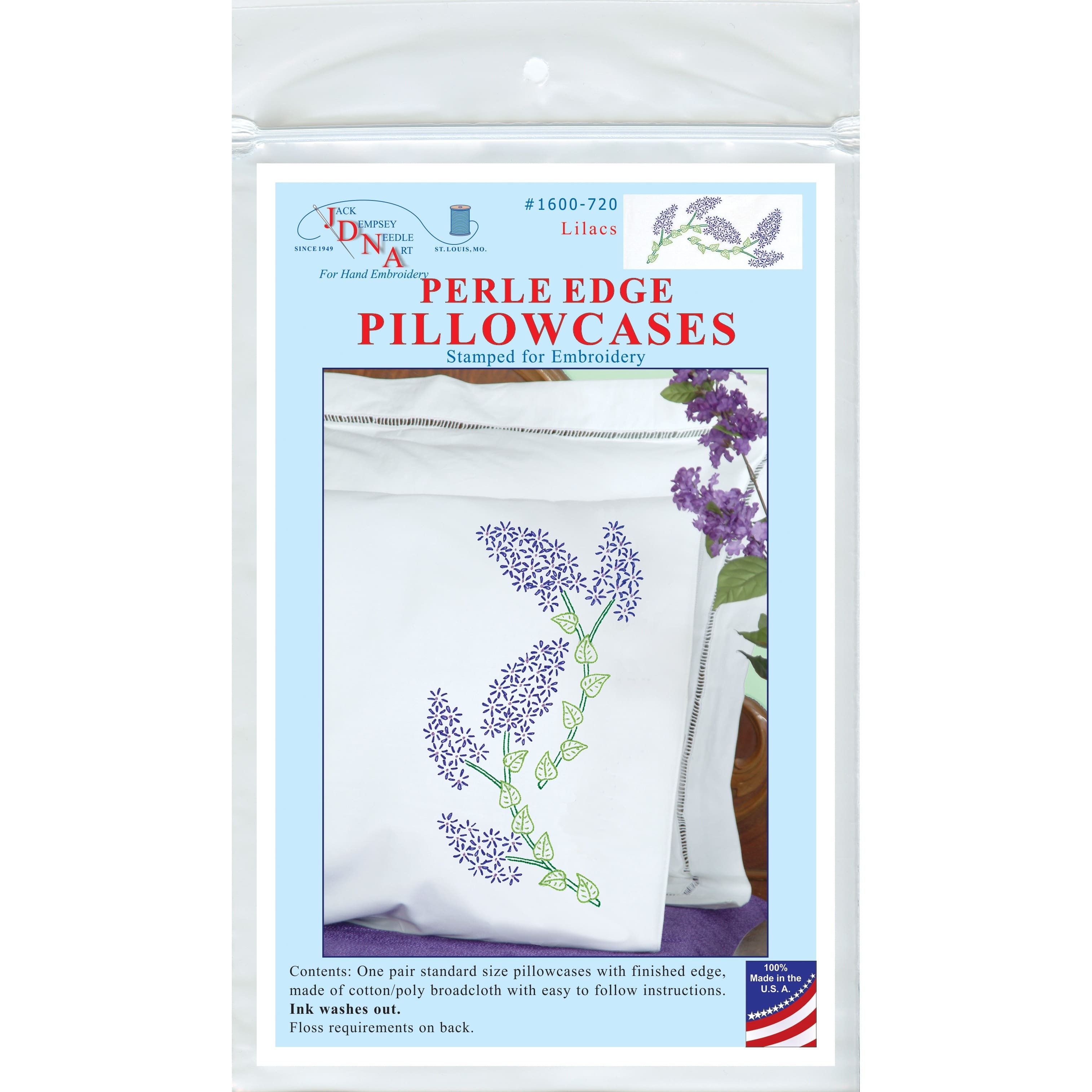 Jack Dempsey Lilacs Perle Edge Stamped For Embroidery Pillowcase Set
