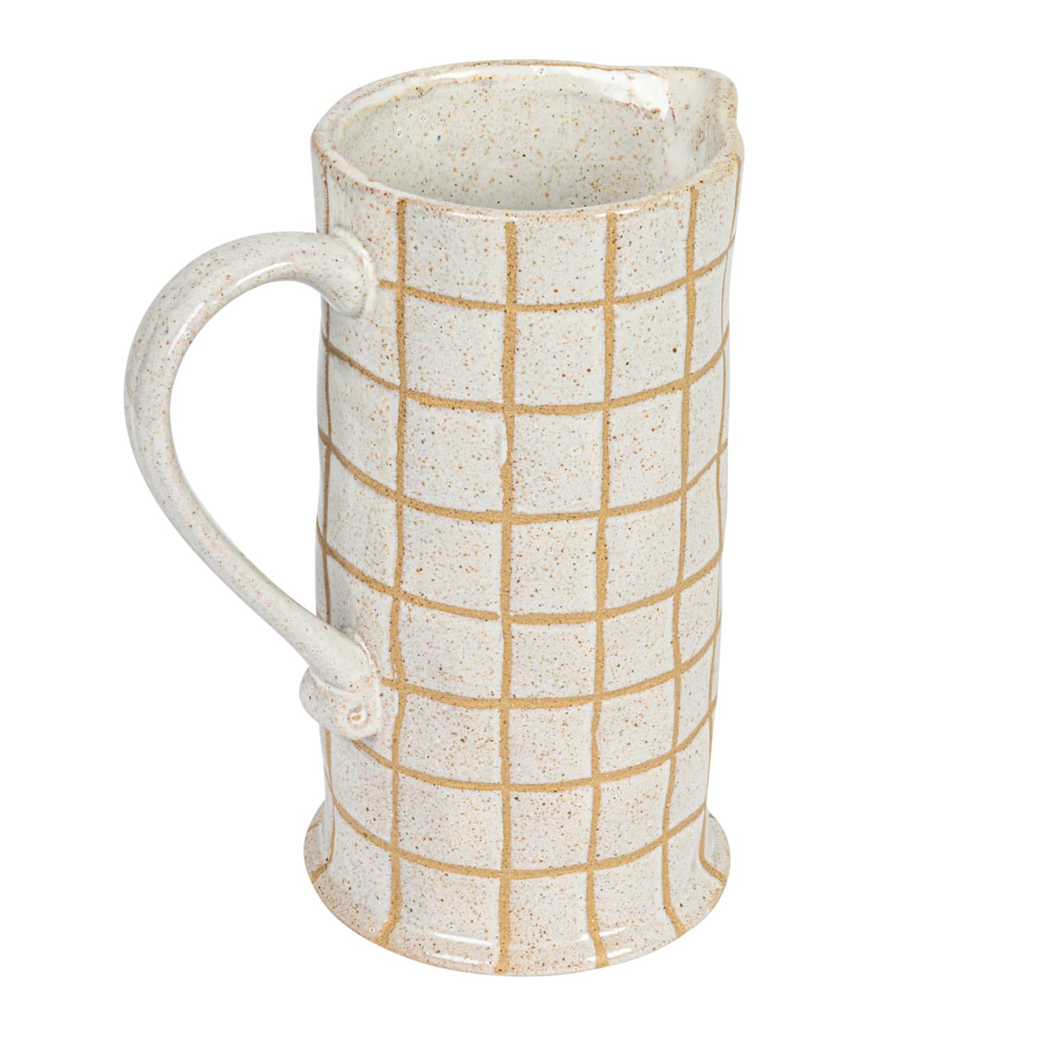 Hello Honey® 46oz. Cream & Brown Reactive Glaze Wax Relief Grid Pattern Stoneware Pitcher