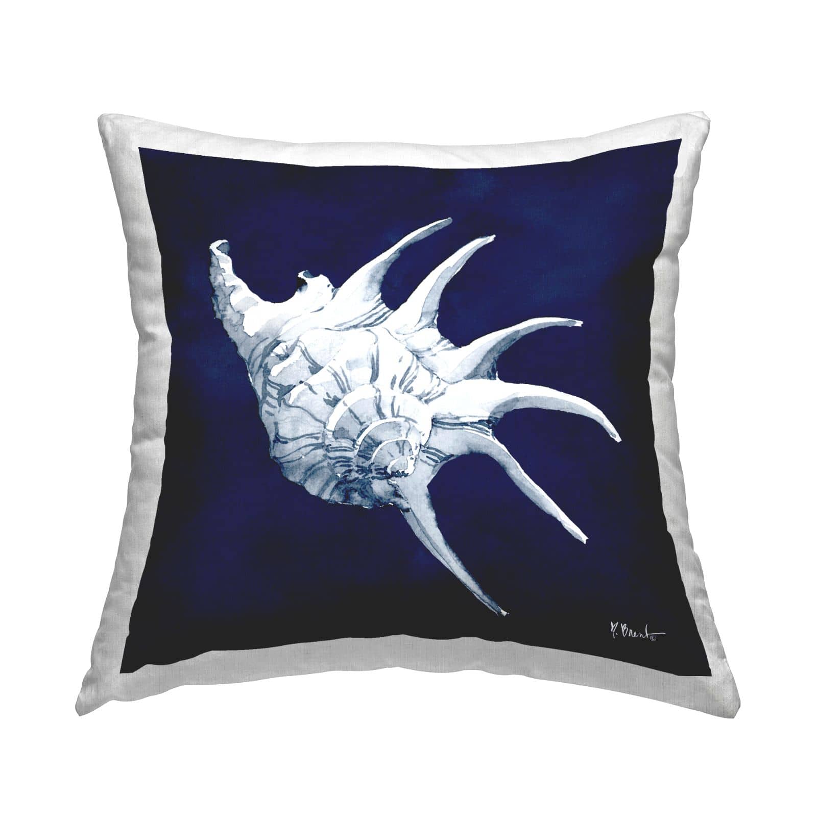 Stupell Industries Blue Horned Conch Shell Sea Life Throw Pillow, 18" x 18"