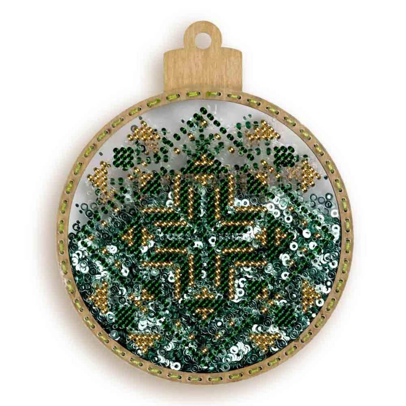 Wonderland Crafts Green &#x26; Gold Ball Ornament Bead Embroidery Kit