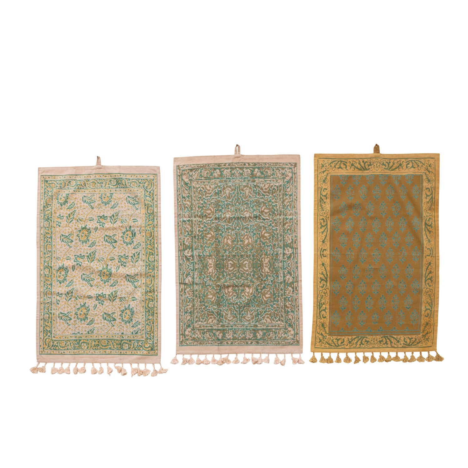 Multicolor Pattern Printed Cotton Tea Towels with Tassels Set