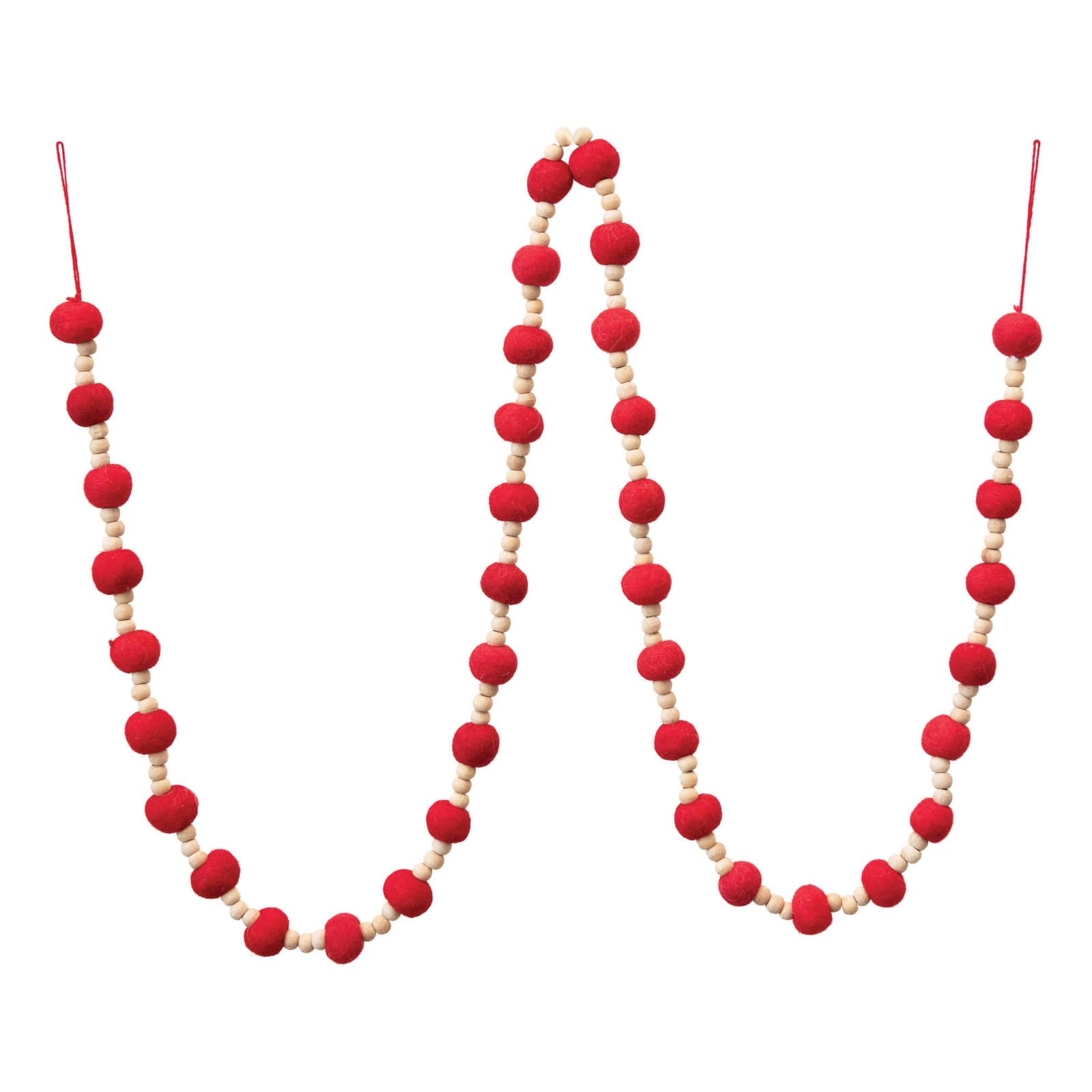 6ft. Red Wool Felt Balls &#x26; Wood Beads Garland