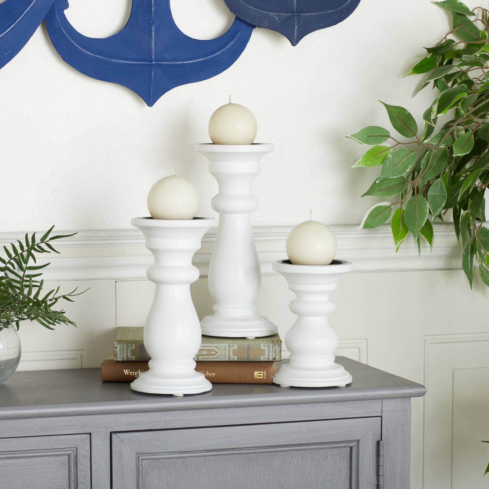 White Wood French Country Candle holder 10",8",6"