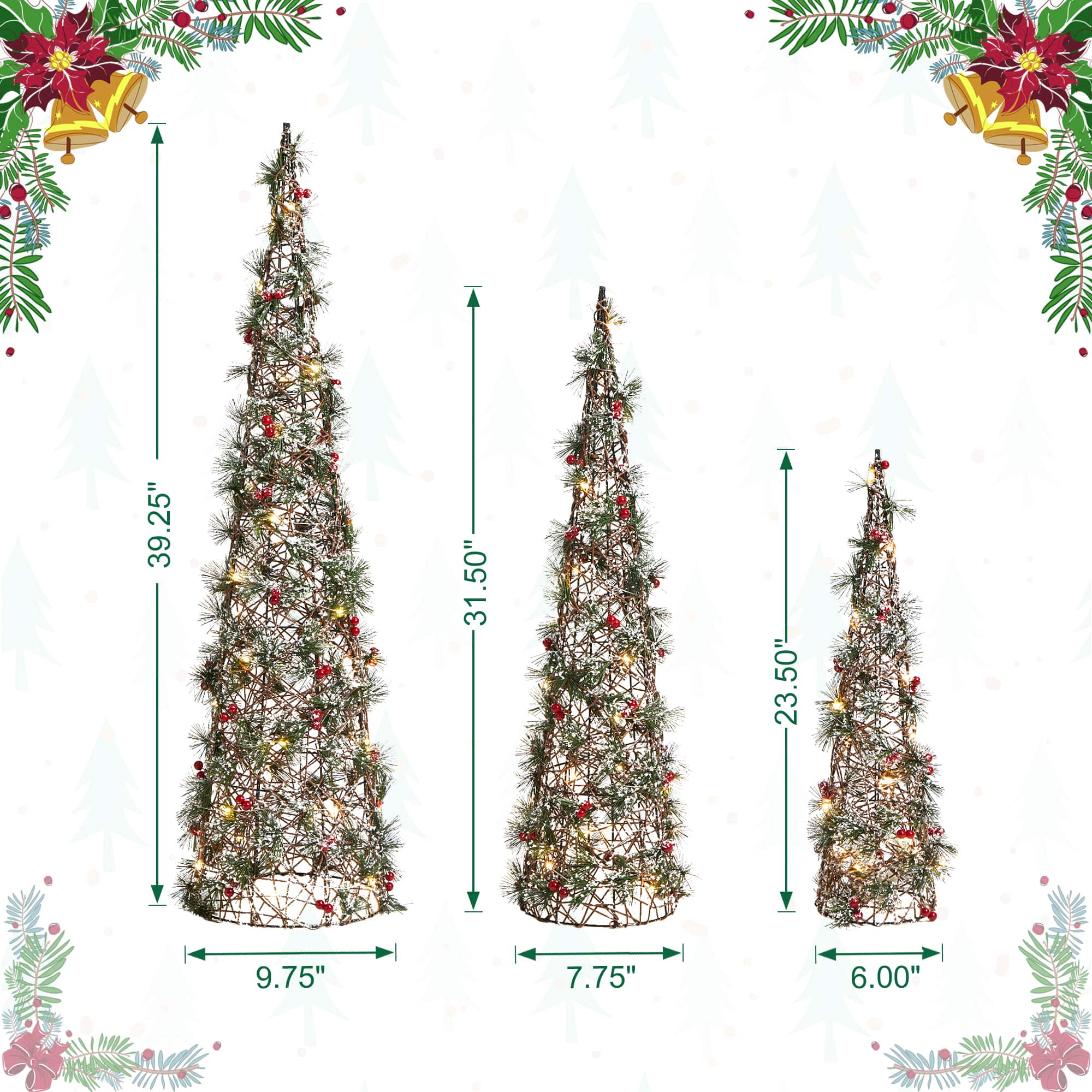 Glitzhome&#xAE; Lighted Christmas Cone Tree Outdoor D&#xE9;cor Set