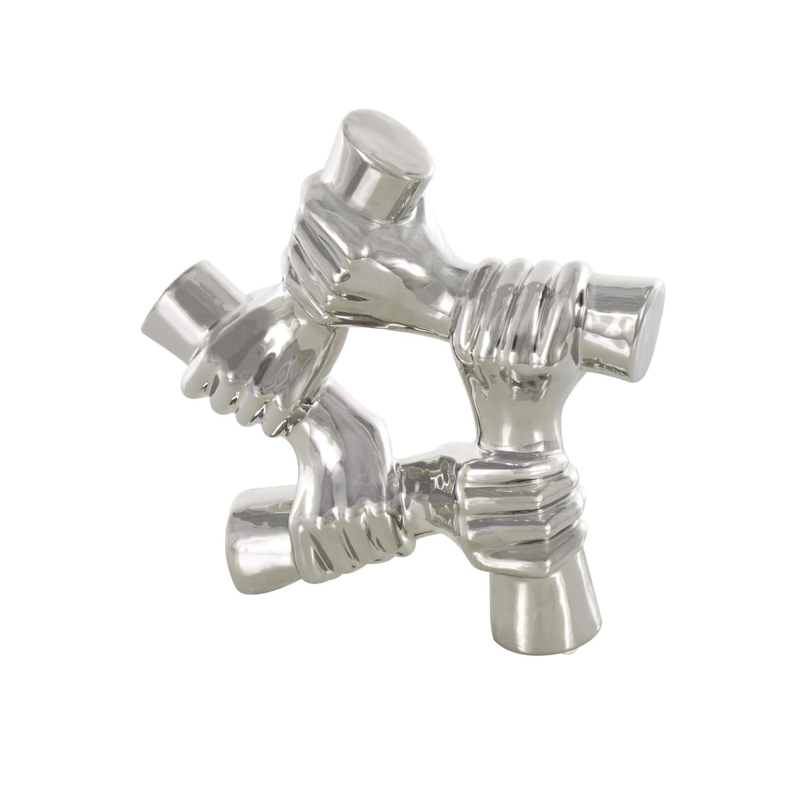 12.5" Silver Ceramic Hands Gripping Sculpture