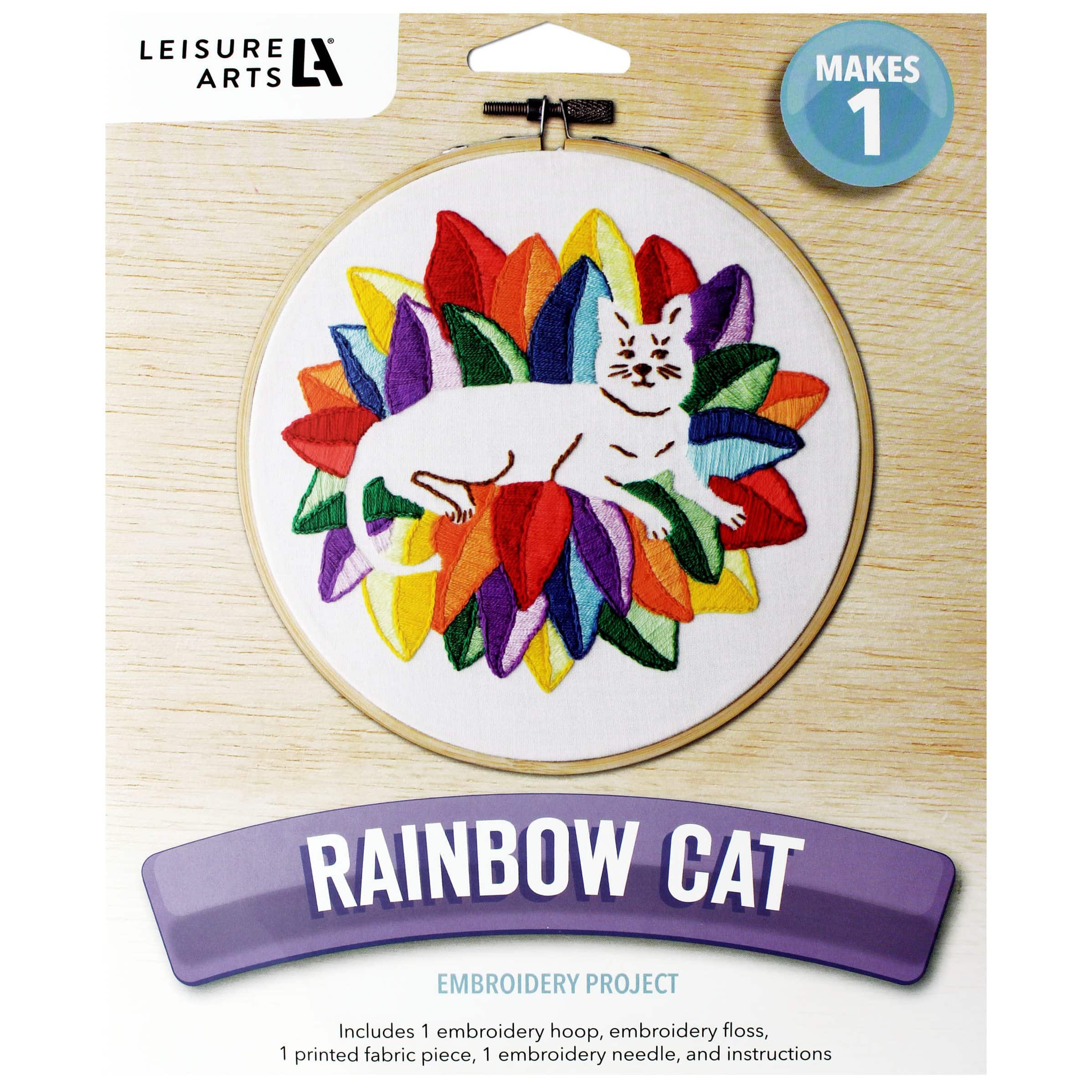 Leisure Arts® 6" Rainbow Cat Embroidery Kit