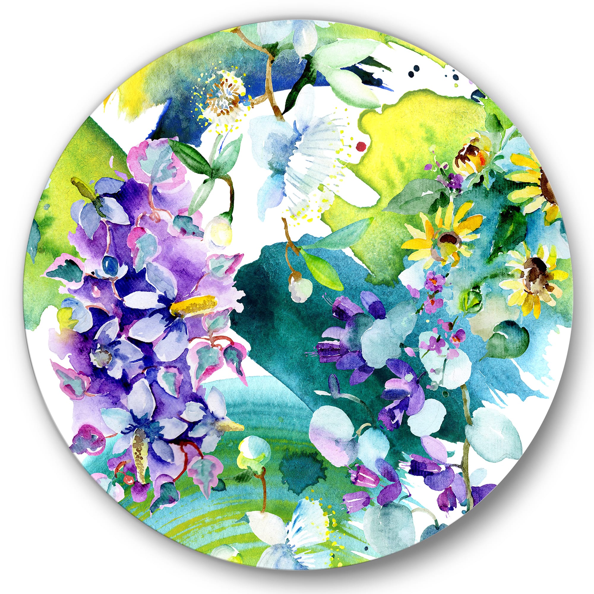 Designart - Bouquet of Wildflowers and Sunflowers - Farmhouse Metal Circle  Wall Art