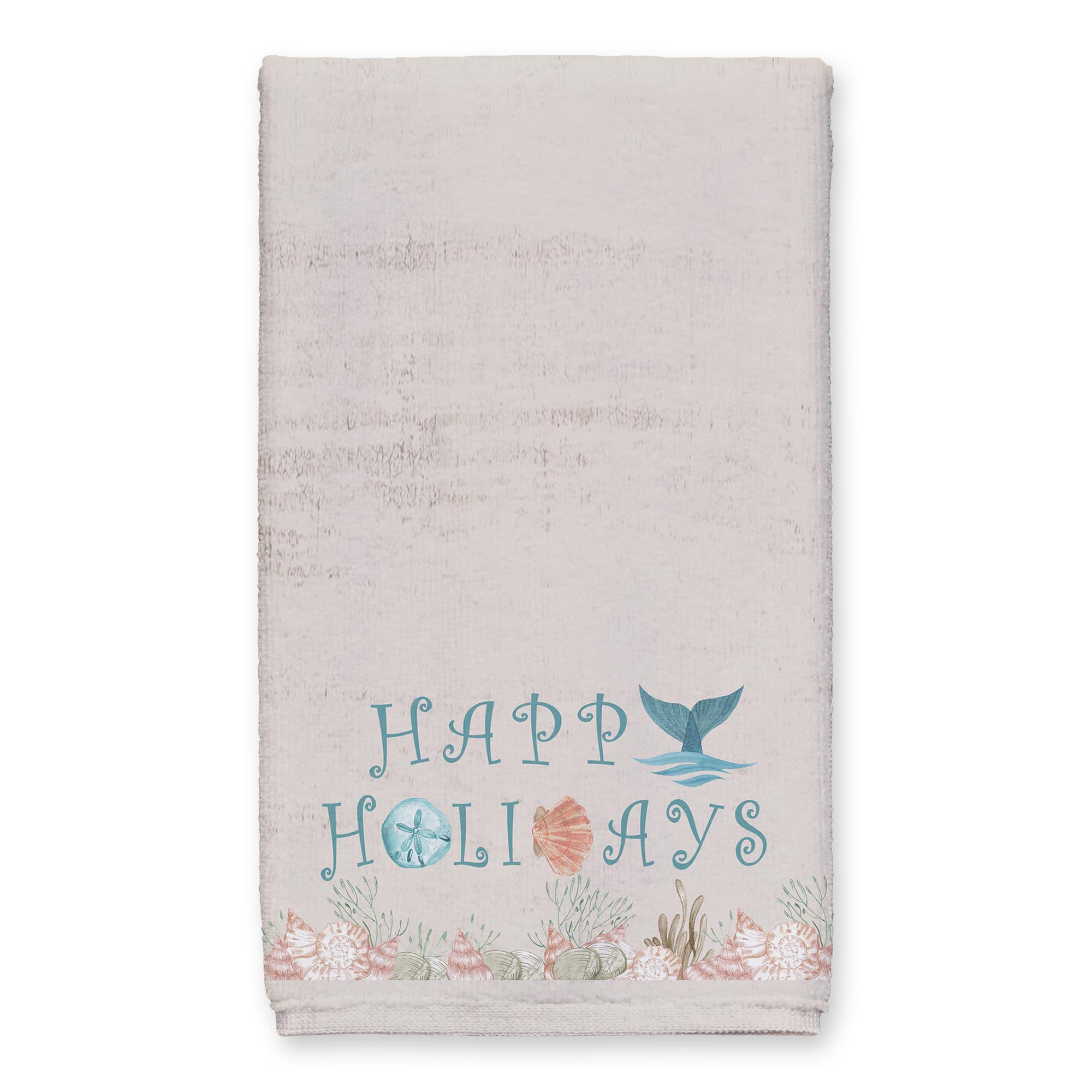 25&#x22; Happy Holidays Coastal Christmas Tea Towel Set