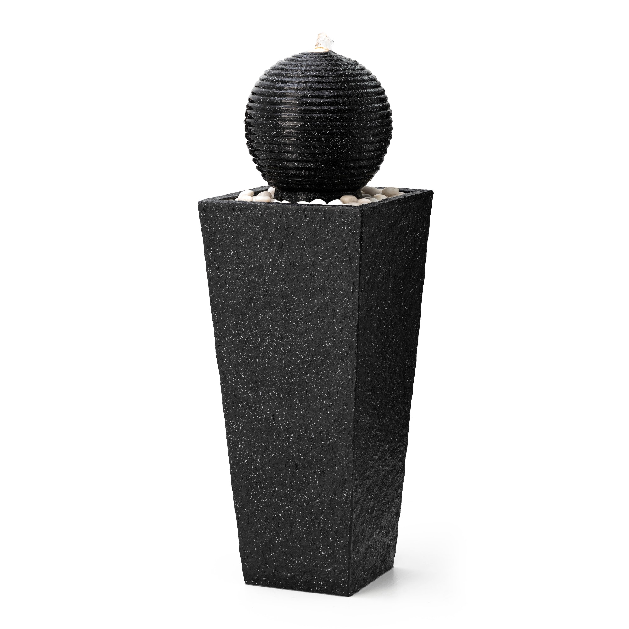 Glitzhome&#xAE; Modern LED Black Geometric Pedestal &#x26; Sphere Outdoor Floor Fountain