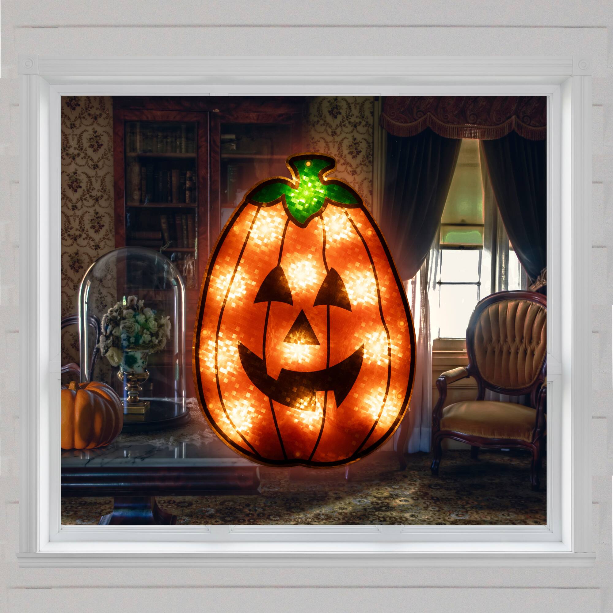 Lighted Jack-O-Lantern Halloween Window Silhouette