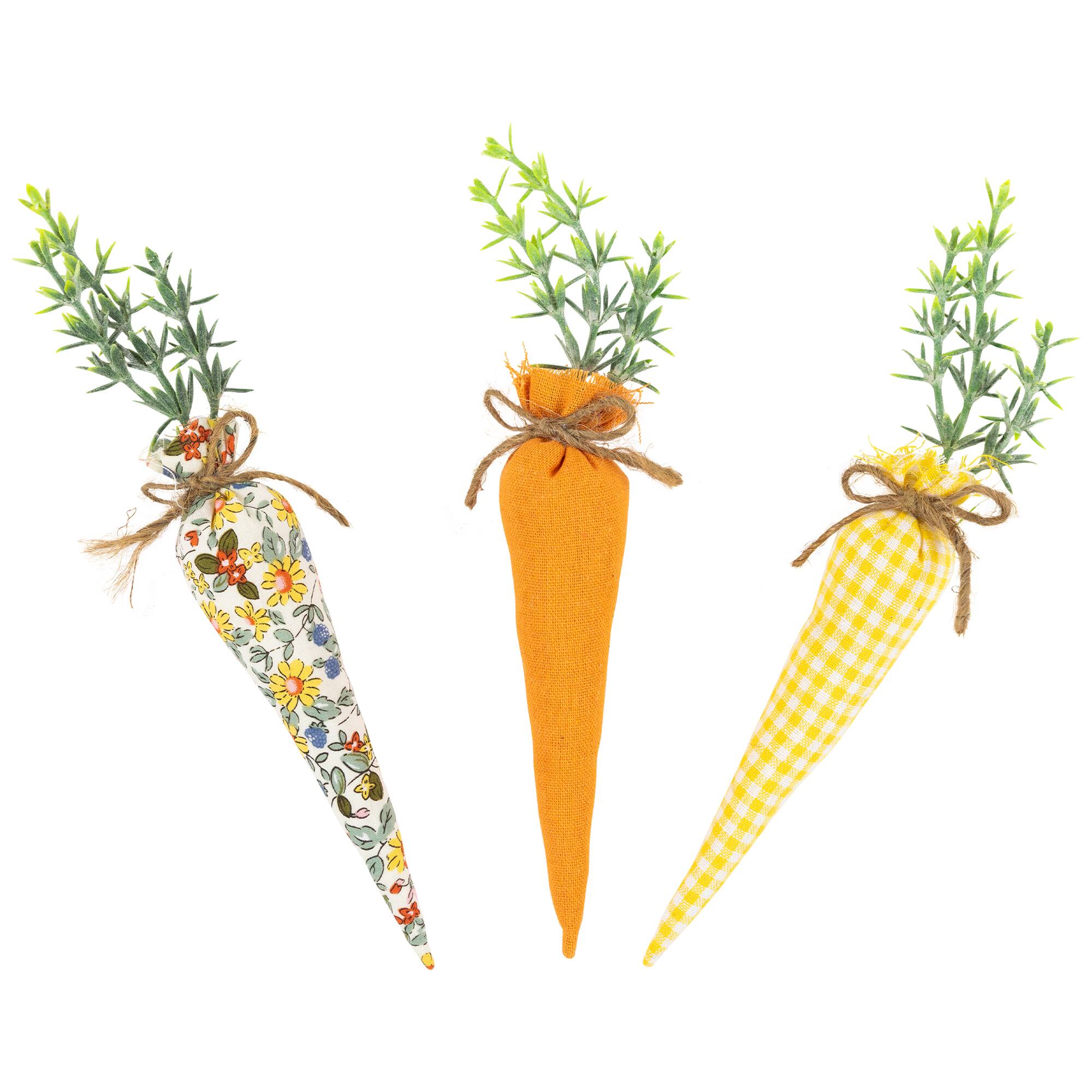 9&#x22; Orange &#x26; Yellow Fabric Carrot Easter Decorations Set
