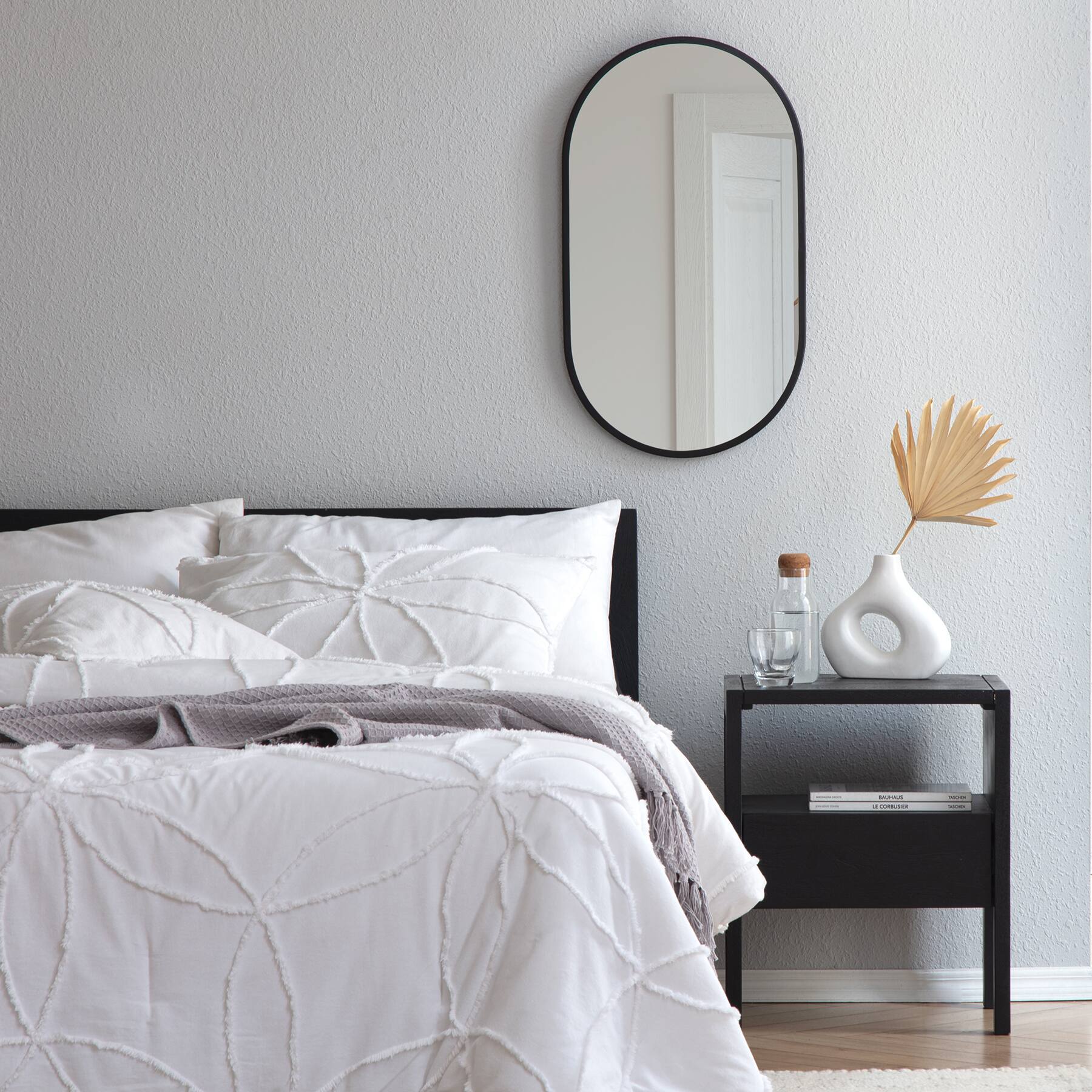 Habitat Pluto 28&#x22; Black Oval Wall Mirror