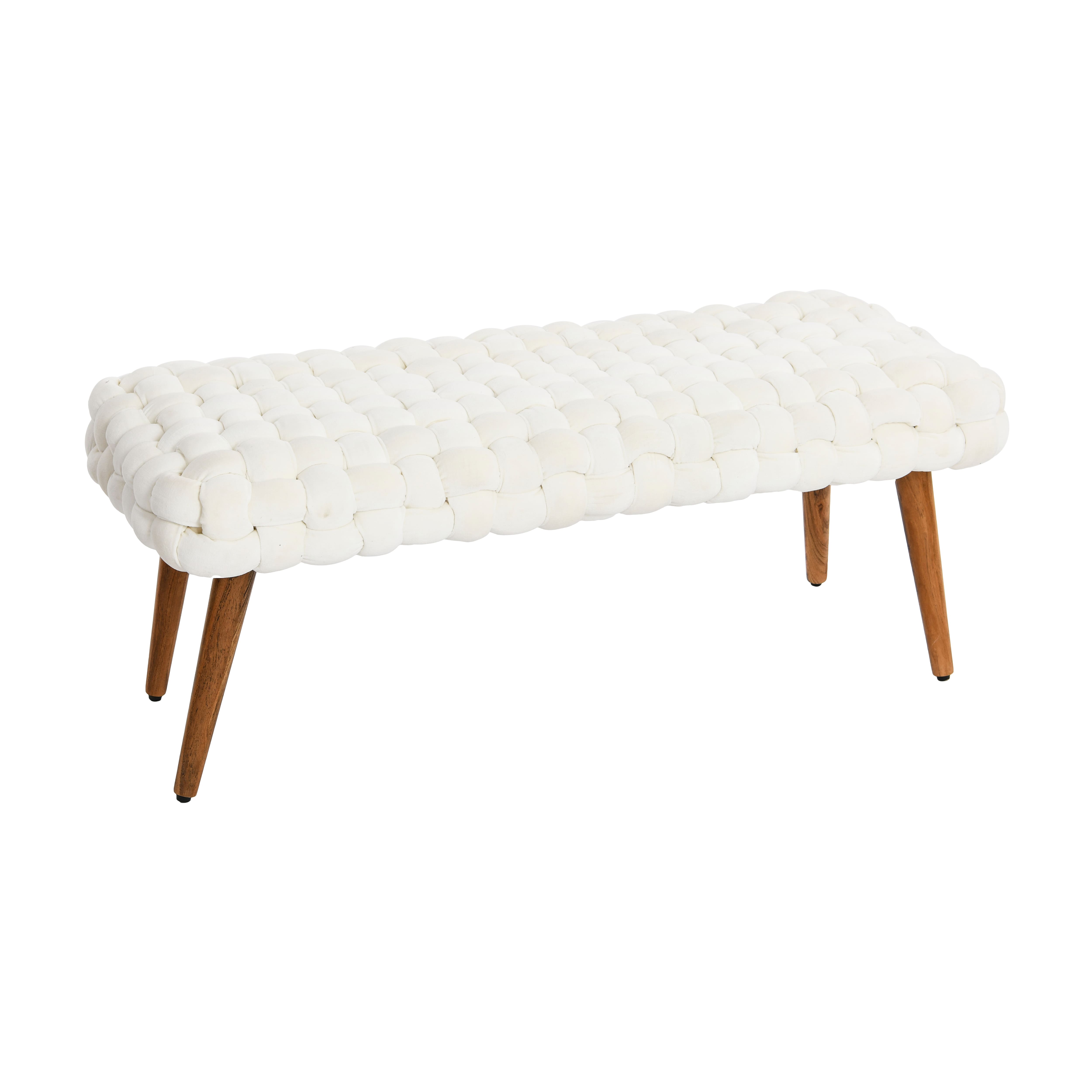 Hello Honey® Cream Chunky Woven Velvet Entryway Bench