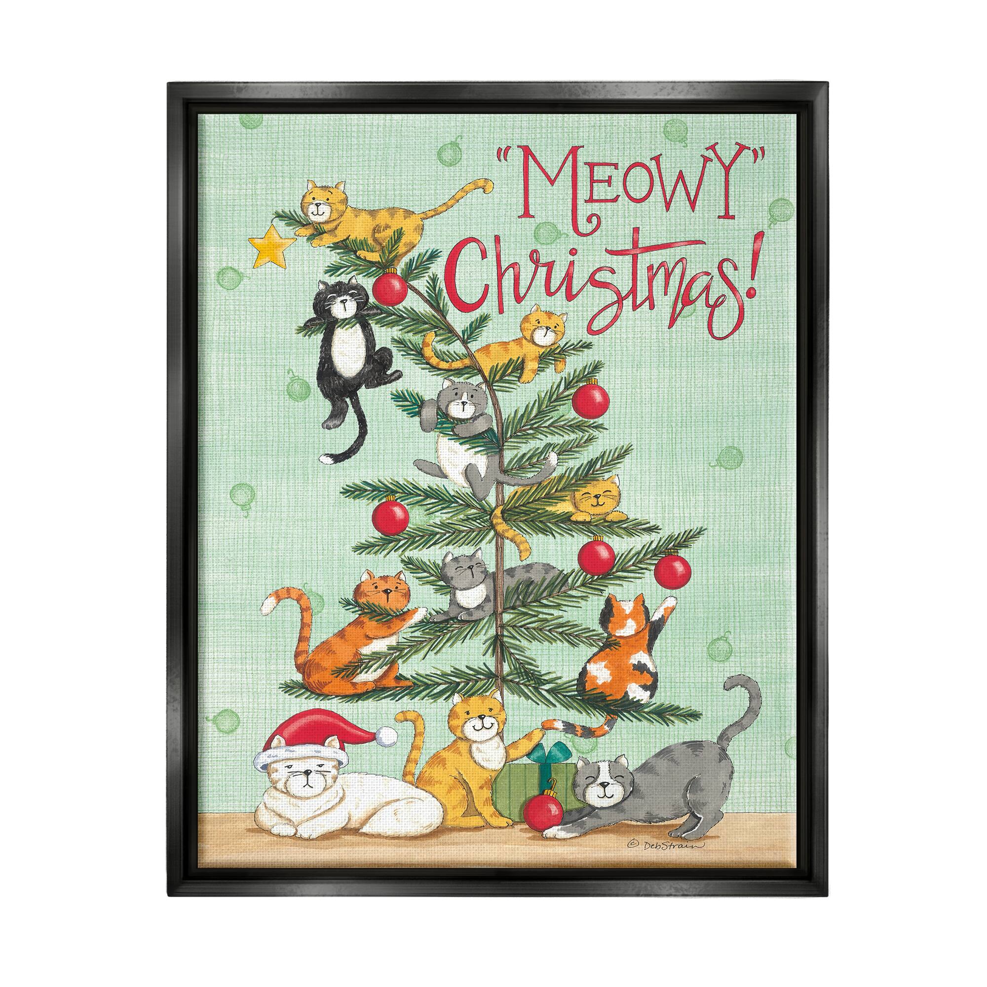 Stupell Industries Meowy Christmas Cats Framed Floater Canvas Wall Art