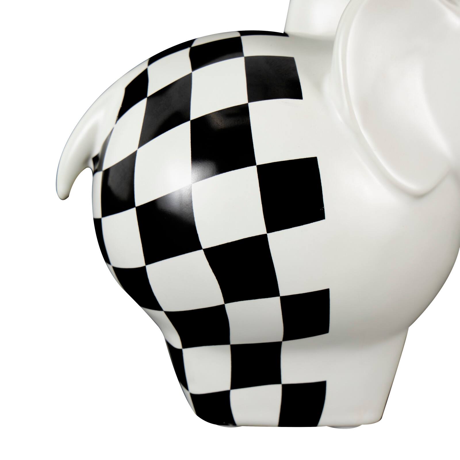 White Ceramic Elephant Sculpture with Checkered Pattern Set