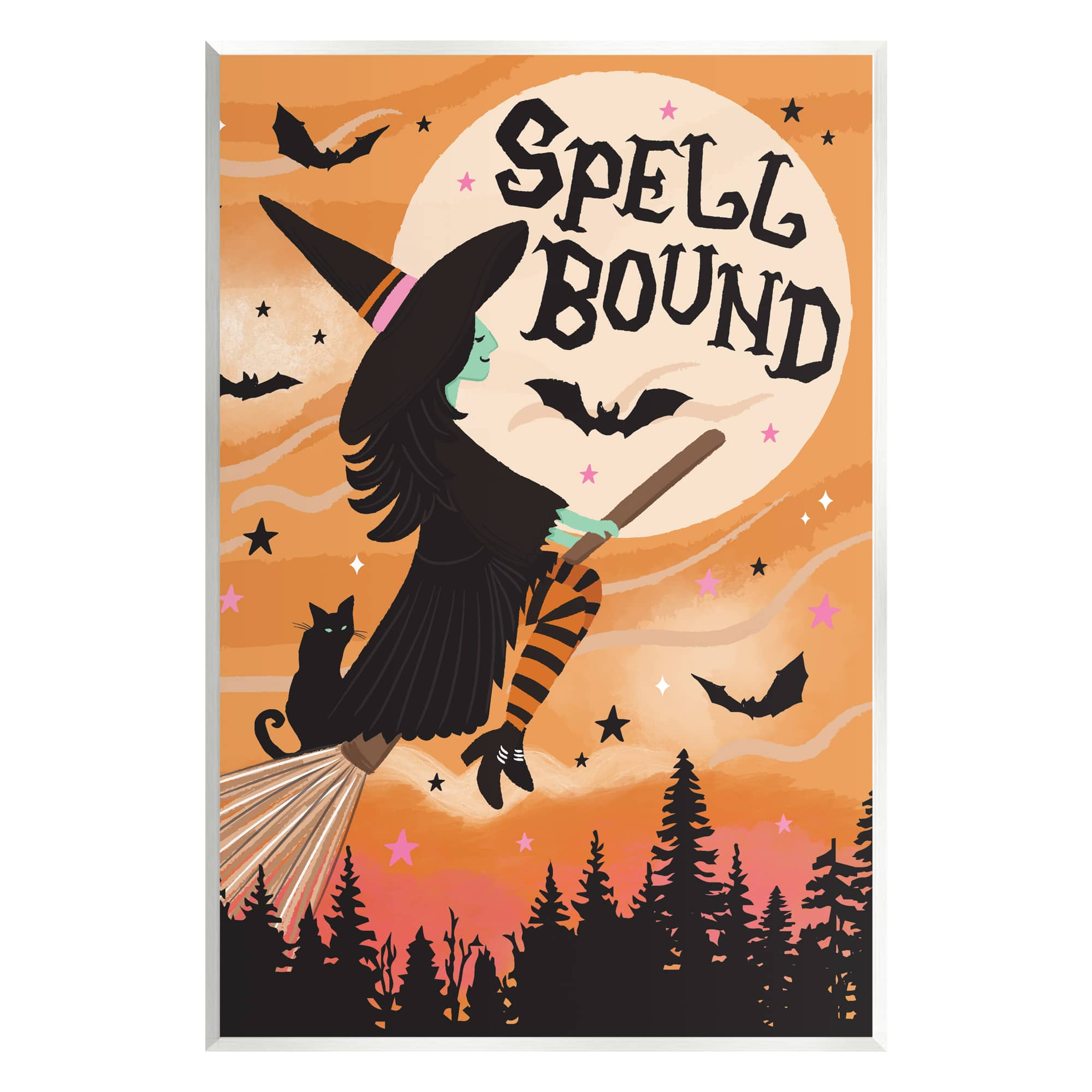 Stupell Industries Spell Bound Witch Flying Moonlit Sky Wall Plaque