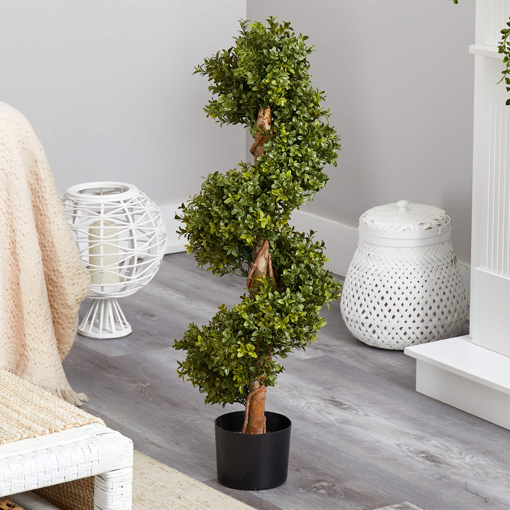 3ft. Potted UV Resistant Spiral Boxwood Topiary Tree