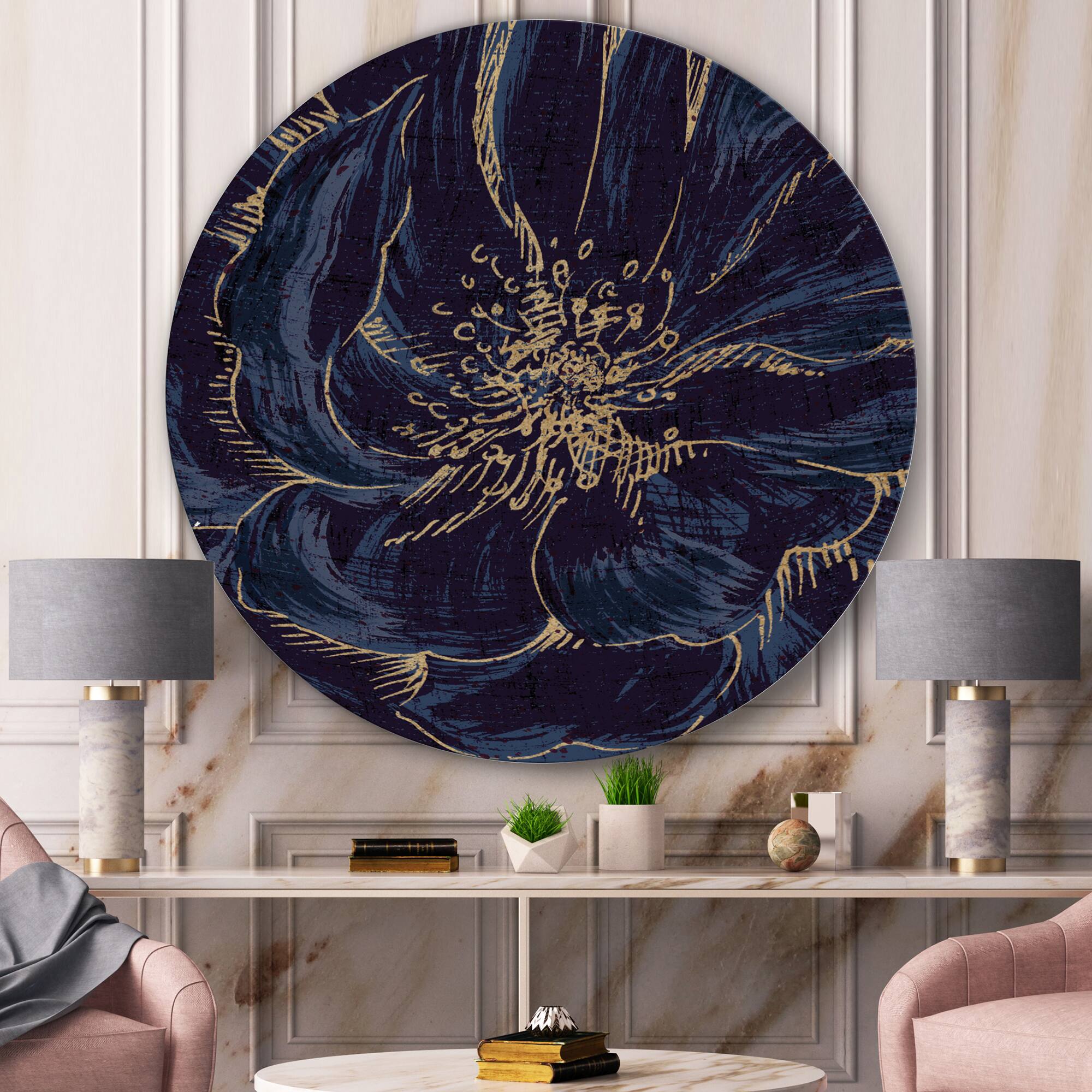 Designart - Dark Rose Gilded Gold - Shabby Chic Metal Circle Wall Art