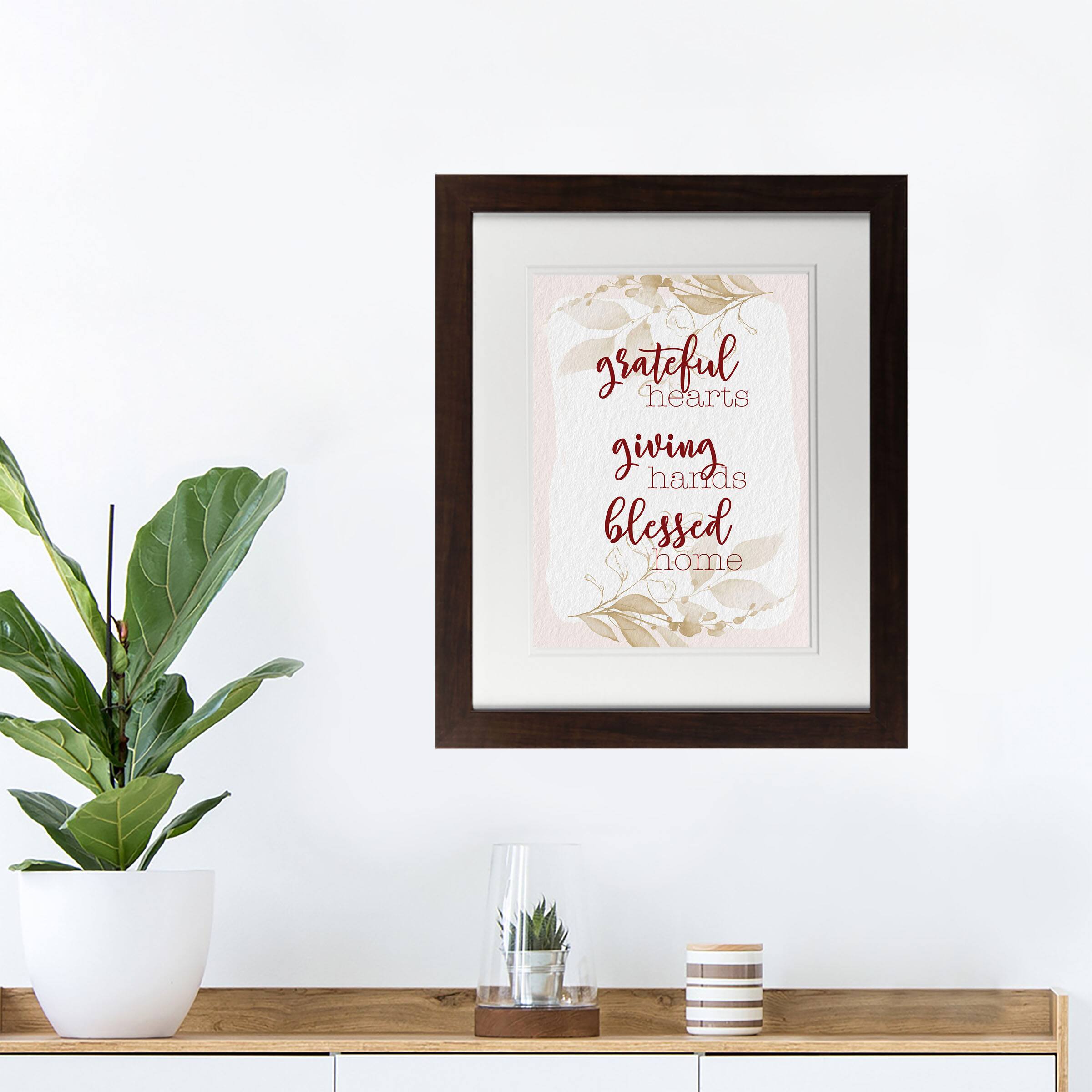 Grateful Giving Blessed Walnut Framed Print Under Plexiglass