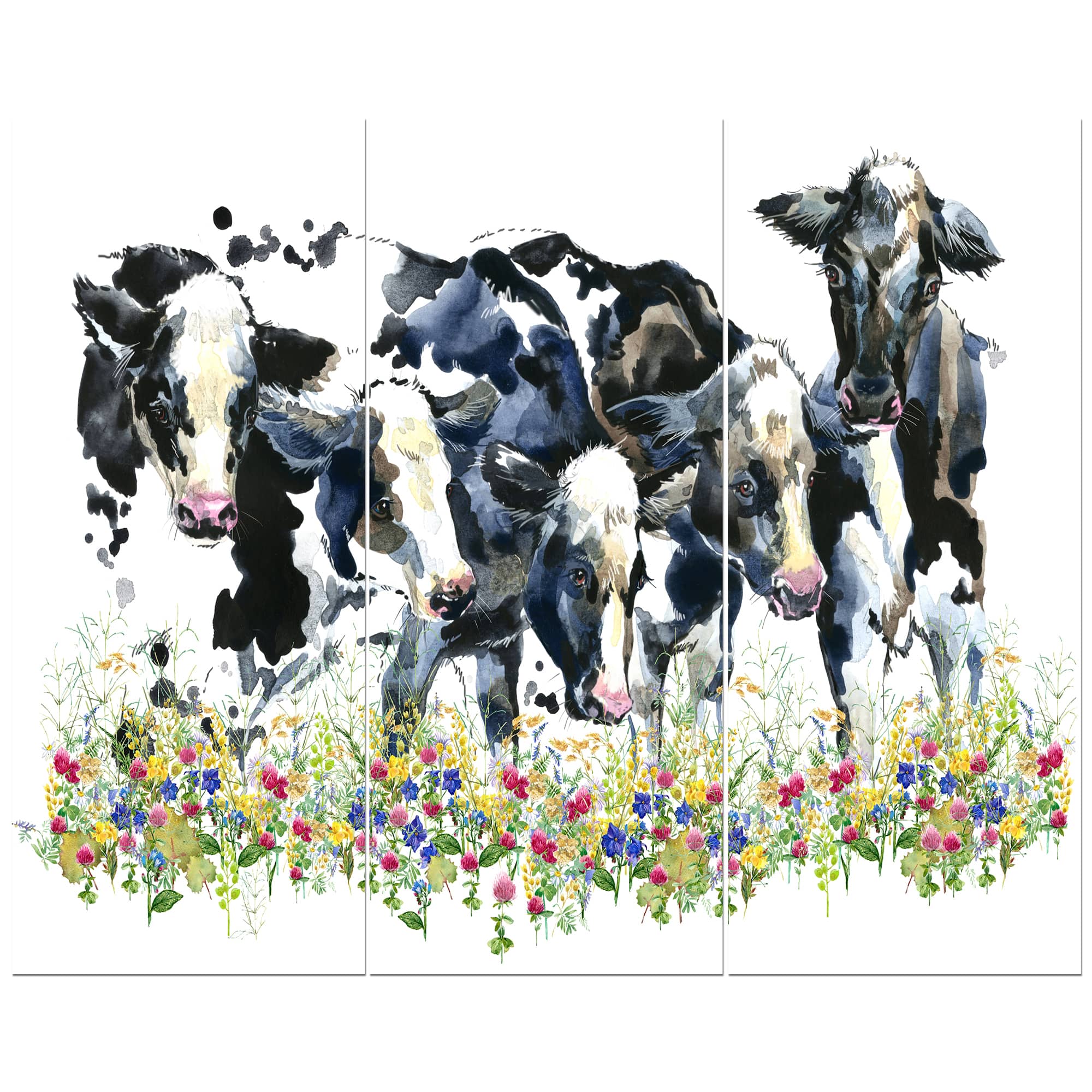 Designart - Dairy cow on field - Farmhouse Animal Painting Print on Wrapped Canvas set
