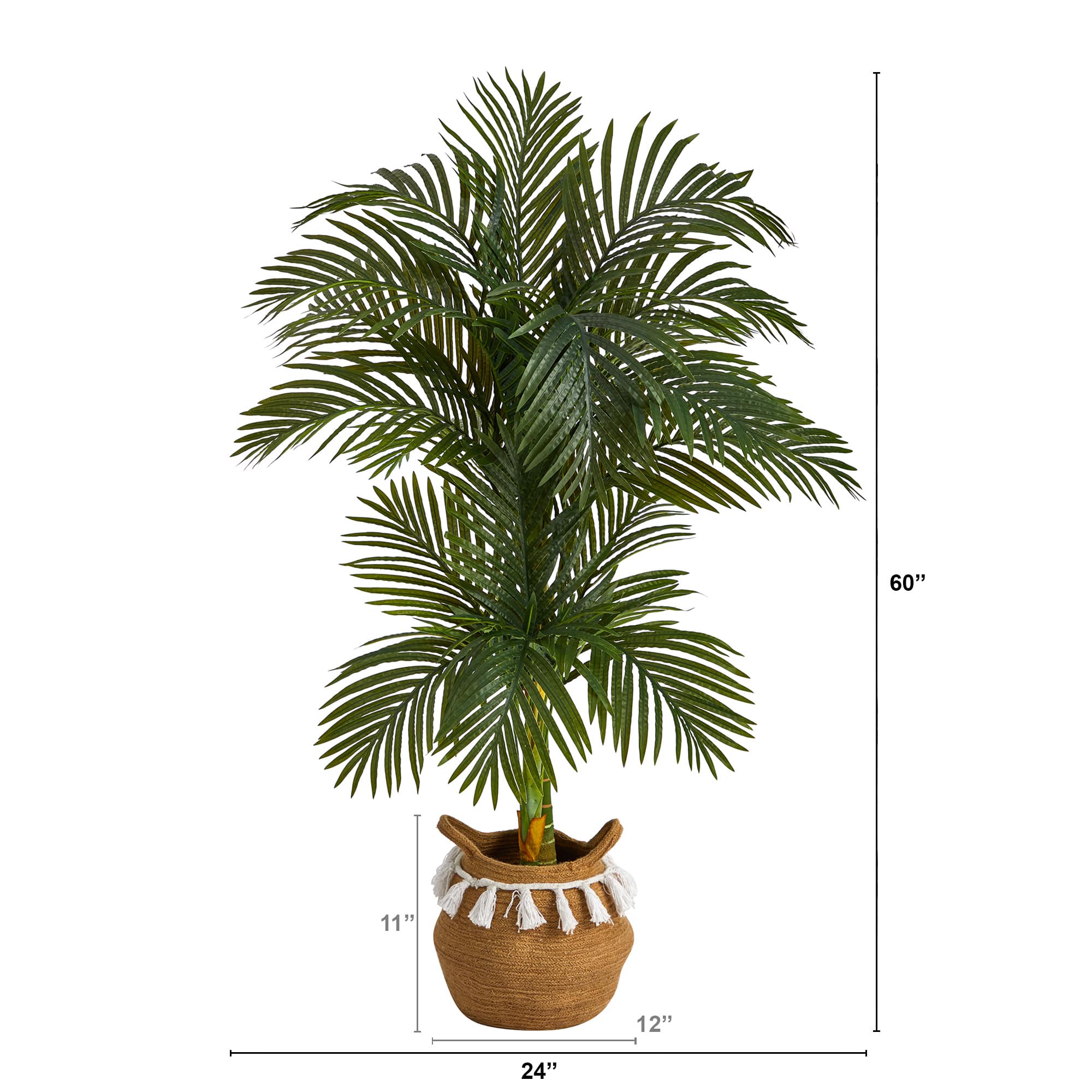 5ft. Artificial Double Stalk Golden Cane Palm Tree with Basket