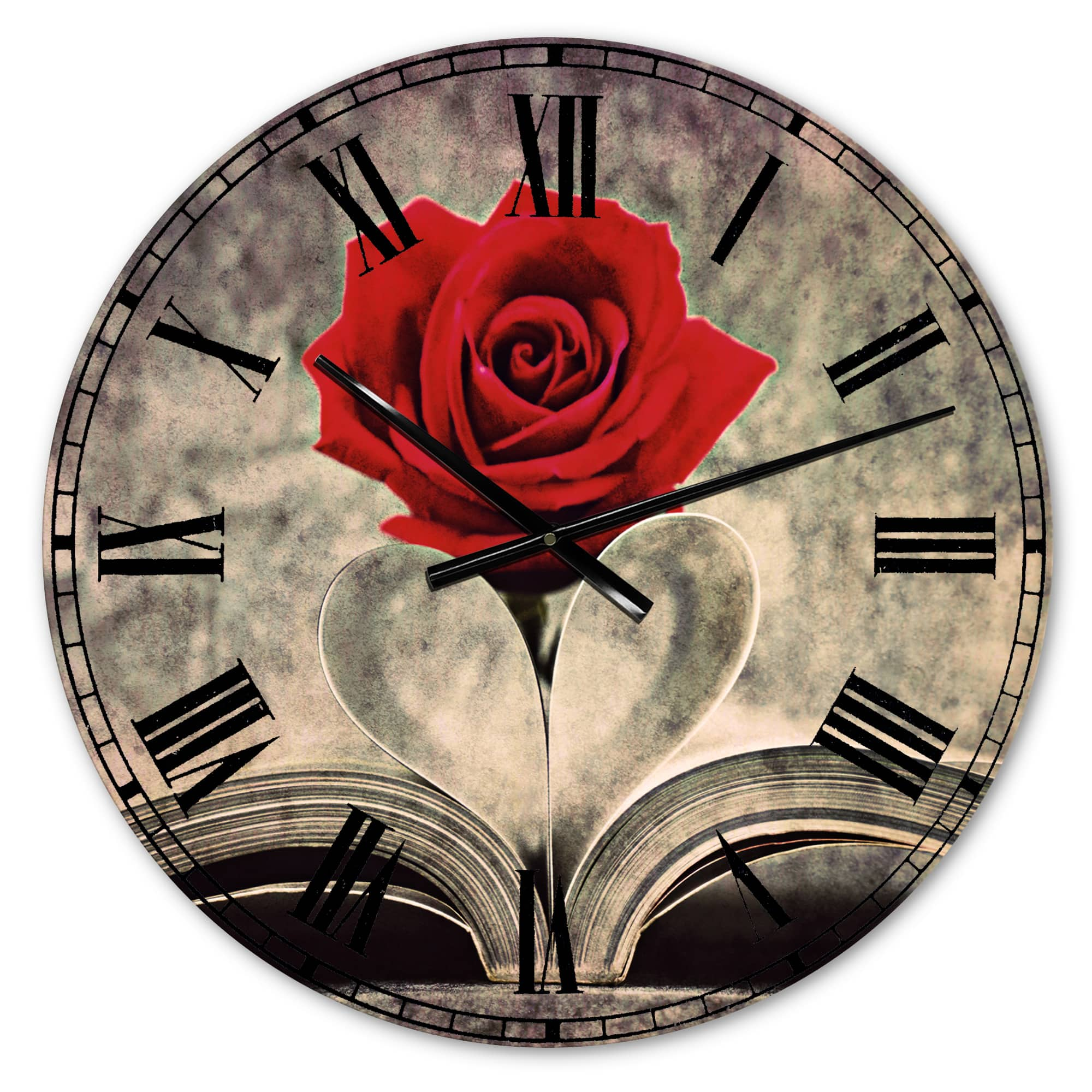 Designart 'red Rose Inside The Book Modern Wall Clock 