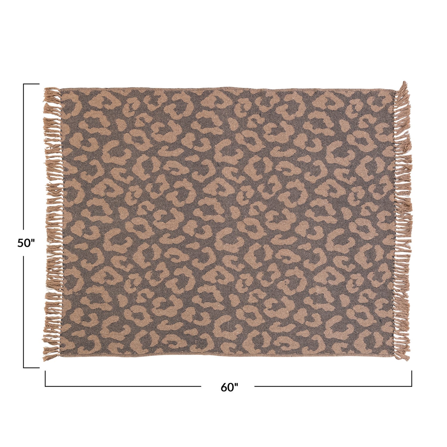 Hello Honey® Black & Tan Leopard Print Woven Recycled Cotton Blend Throw with Fringe