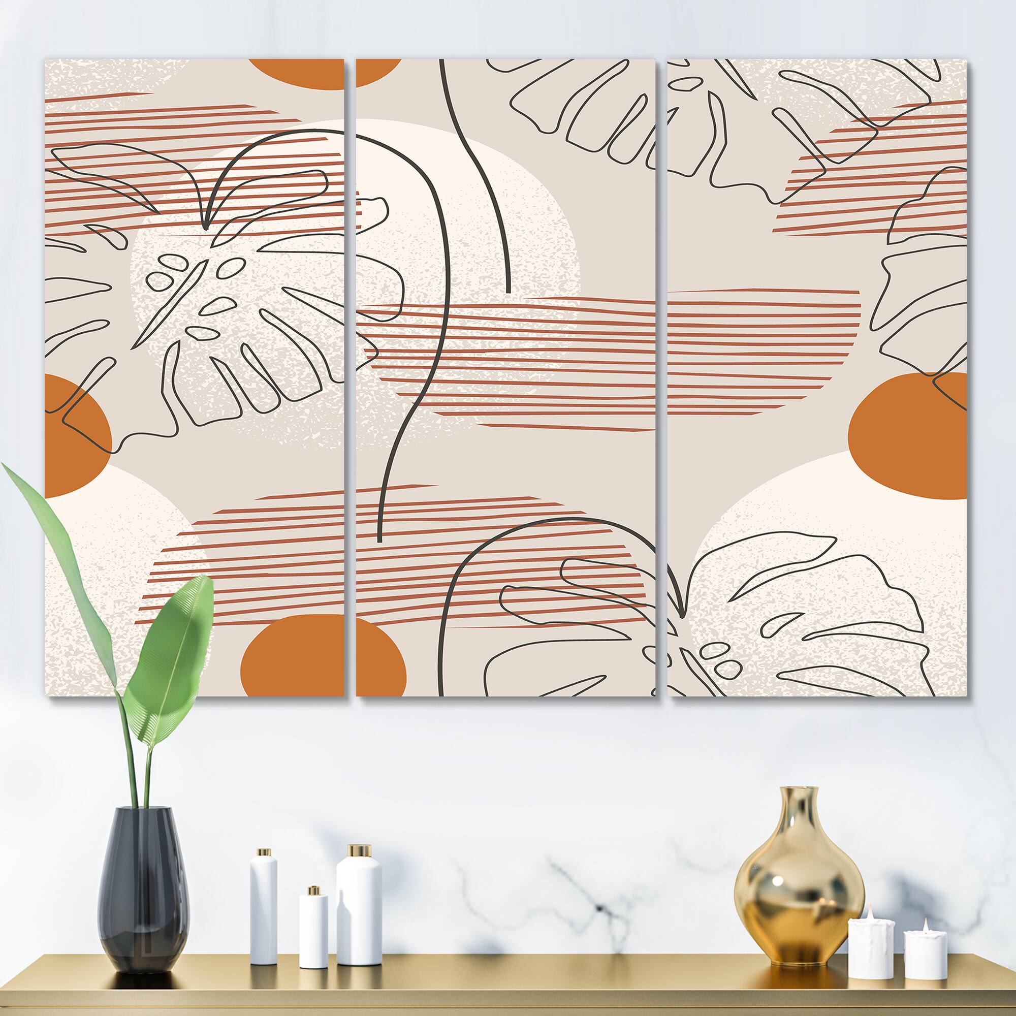 Designart - One Line Art Shapes & Abstract Monstera Leaf