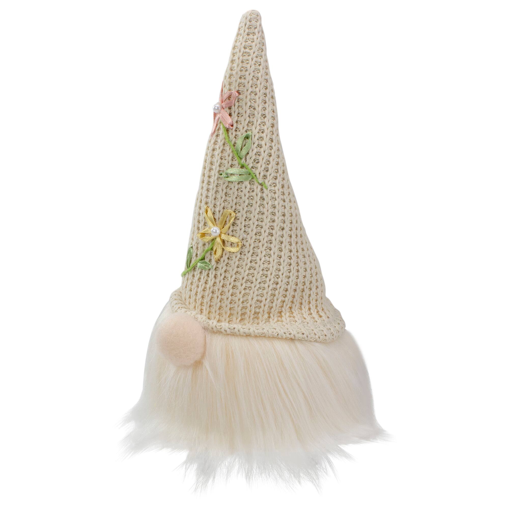 10&#x22; Lighted Cream Gnome Head with Knitted Hat Figure
