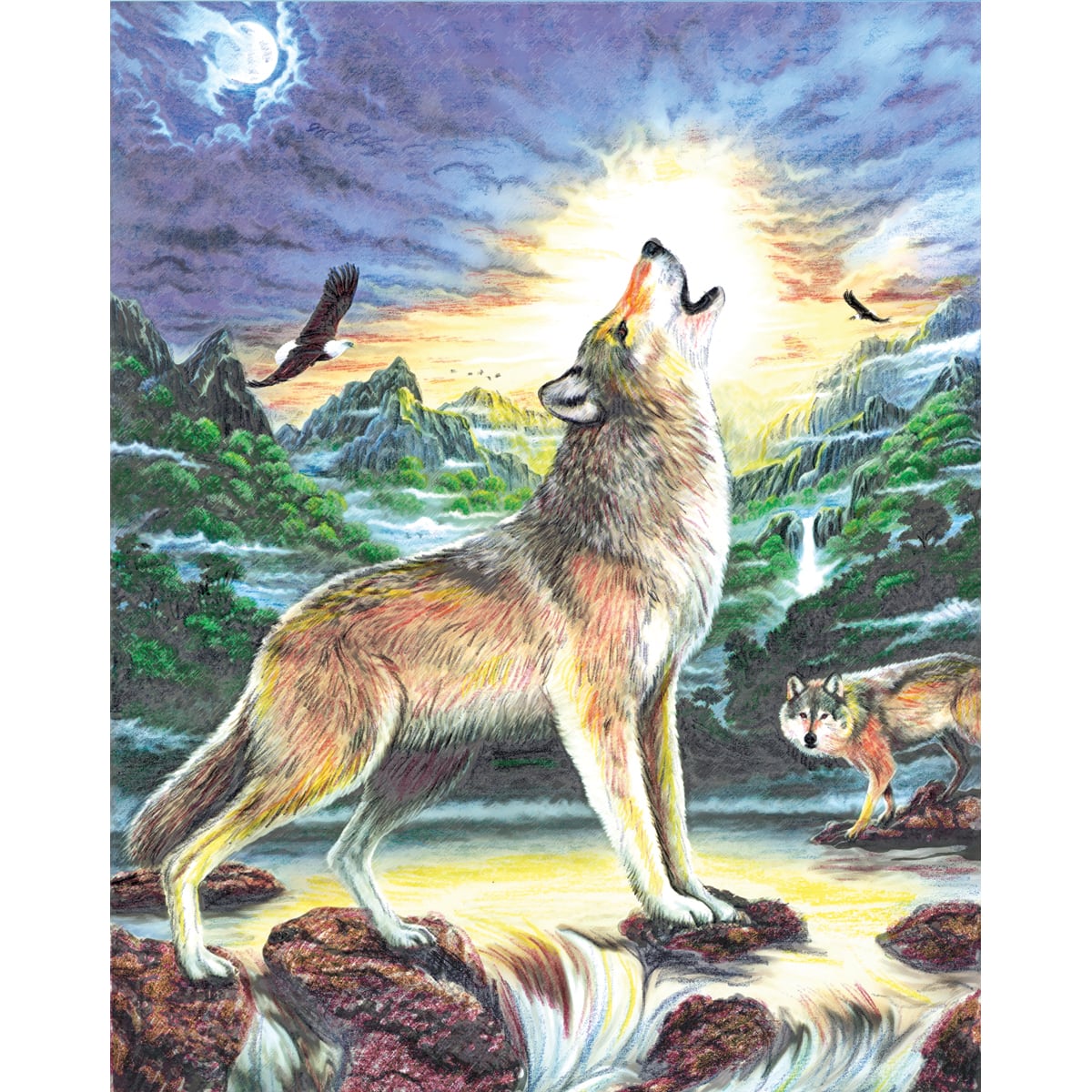 Royal &#x26; Langnickel&#xAE; Wolves by the Stream Colour Pencil&#x2122; by Number Kit