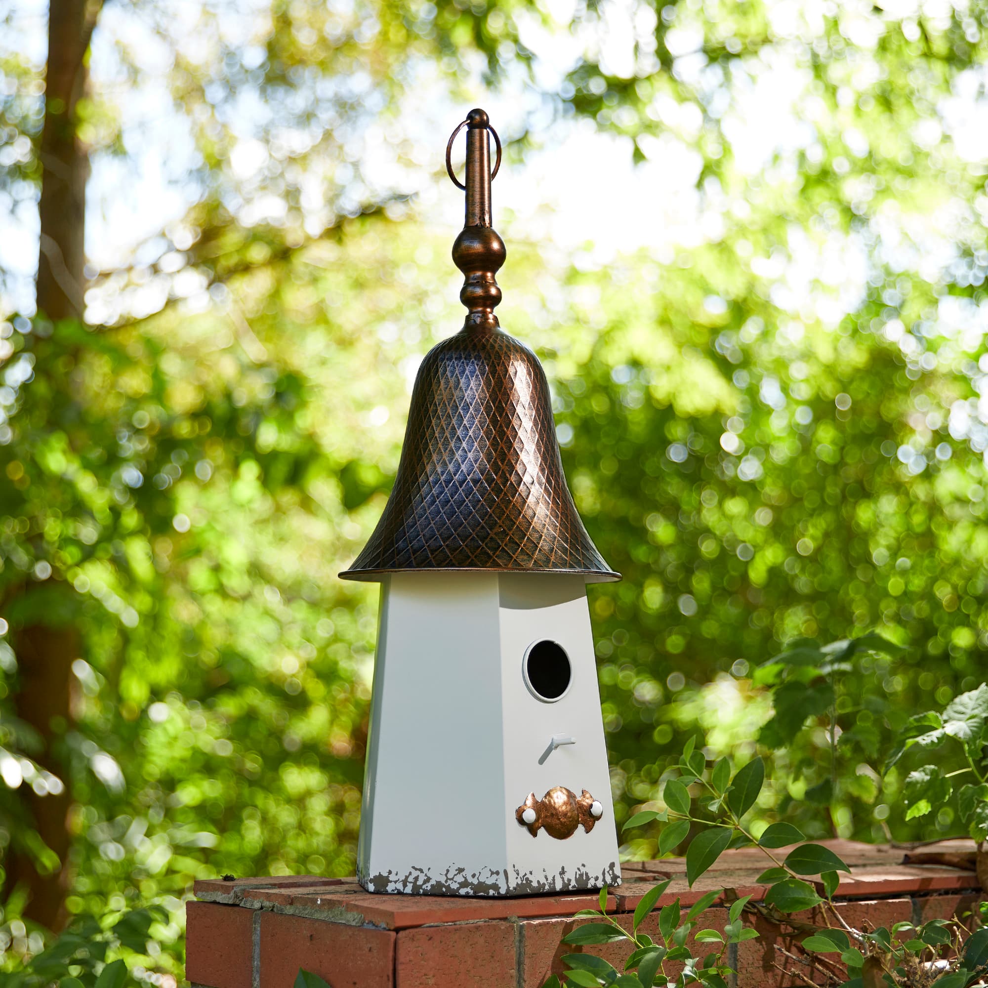 Glitzhome® 24" White Washed Metal Bell Roof Birdhouse