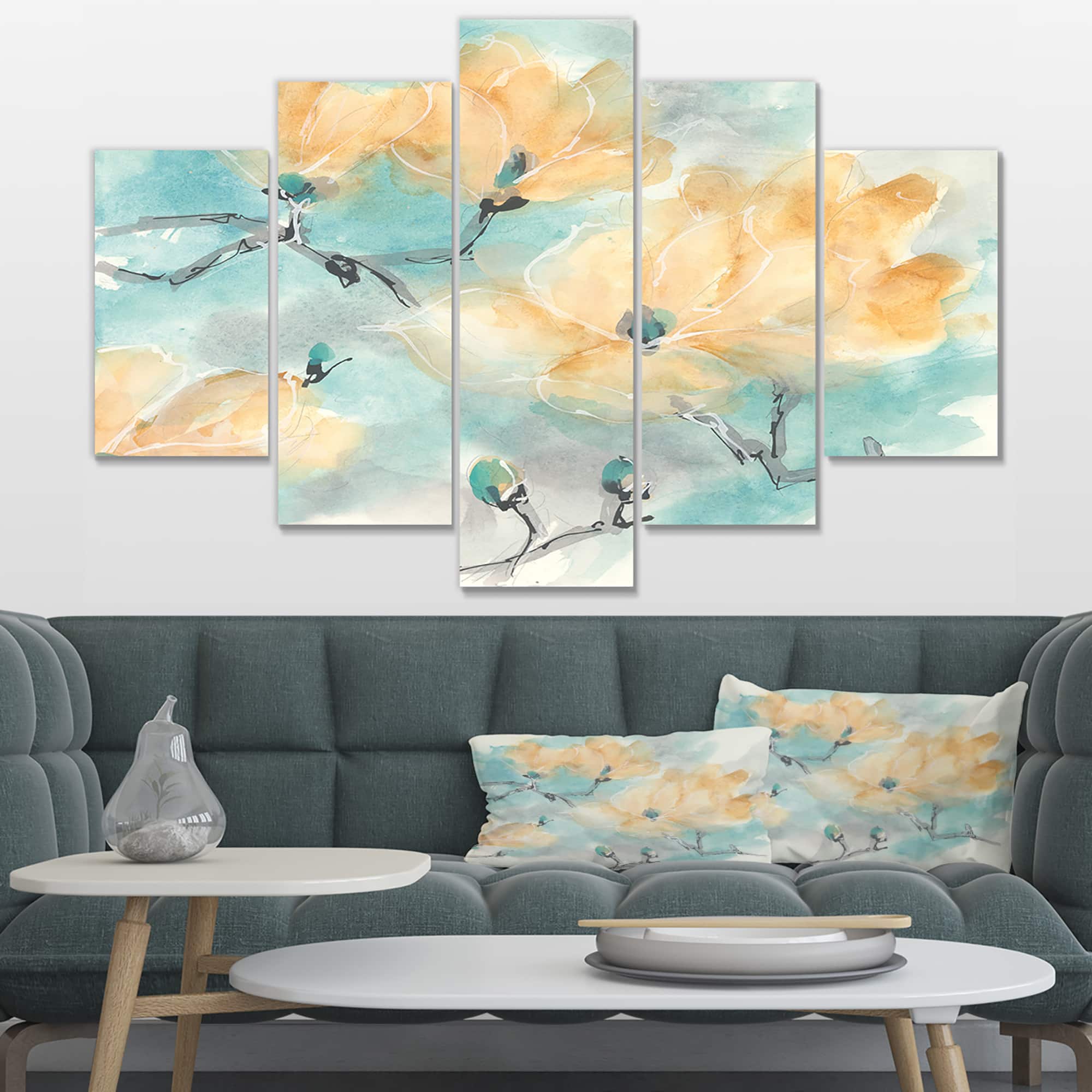 Designart - Teal Buds I - Cabin & Lodge Premium Canvas Wall Art