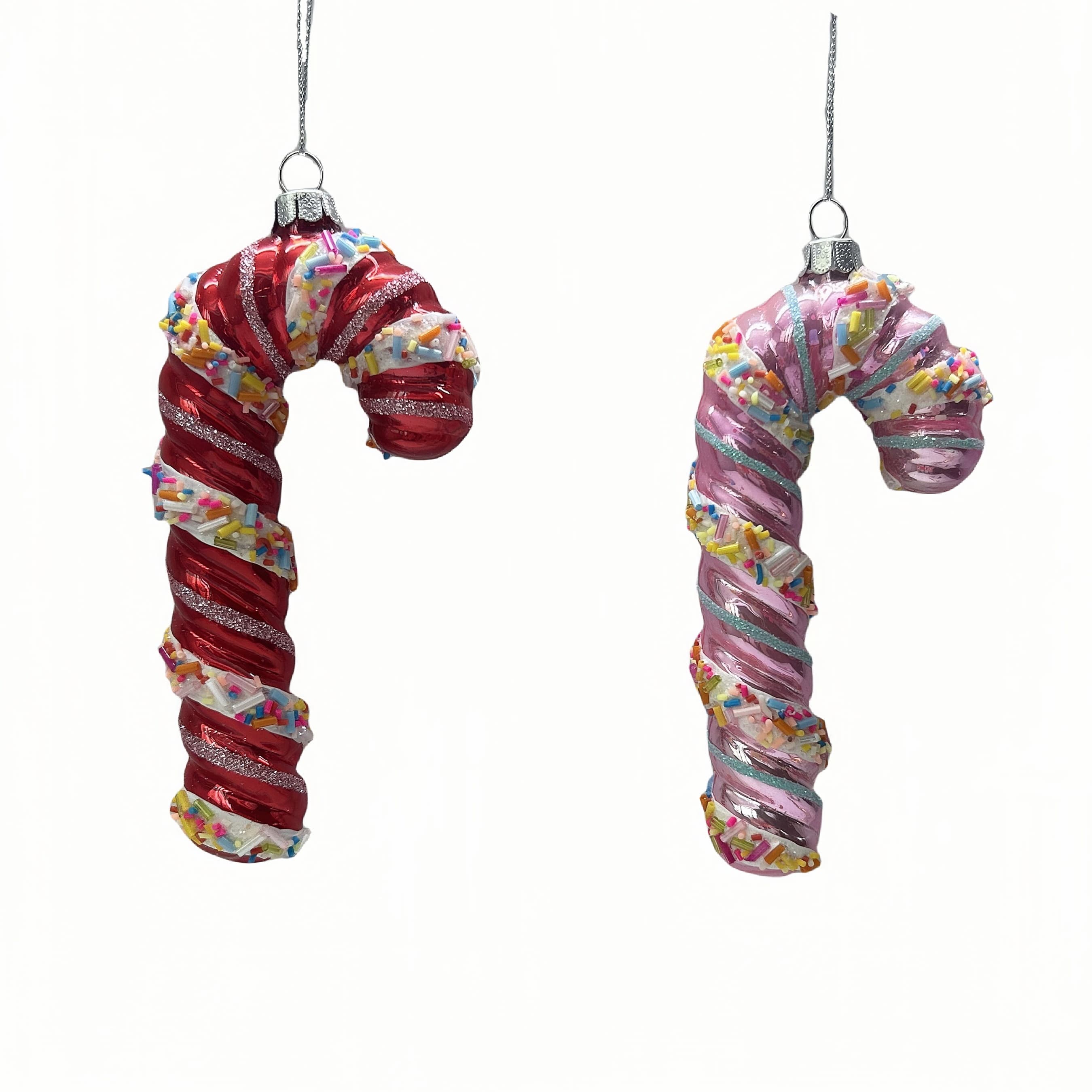 Assorted 5.25" Candy Cane with Sprinkles Glass Ornament, 1pc. by Ashland®