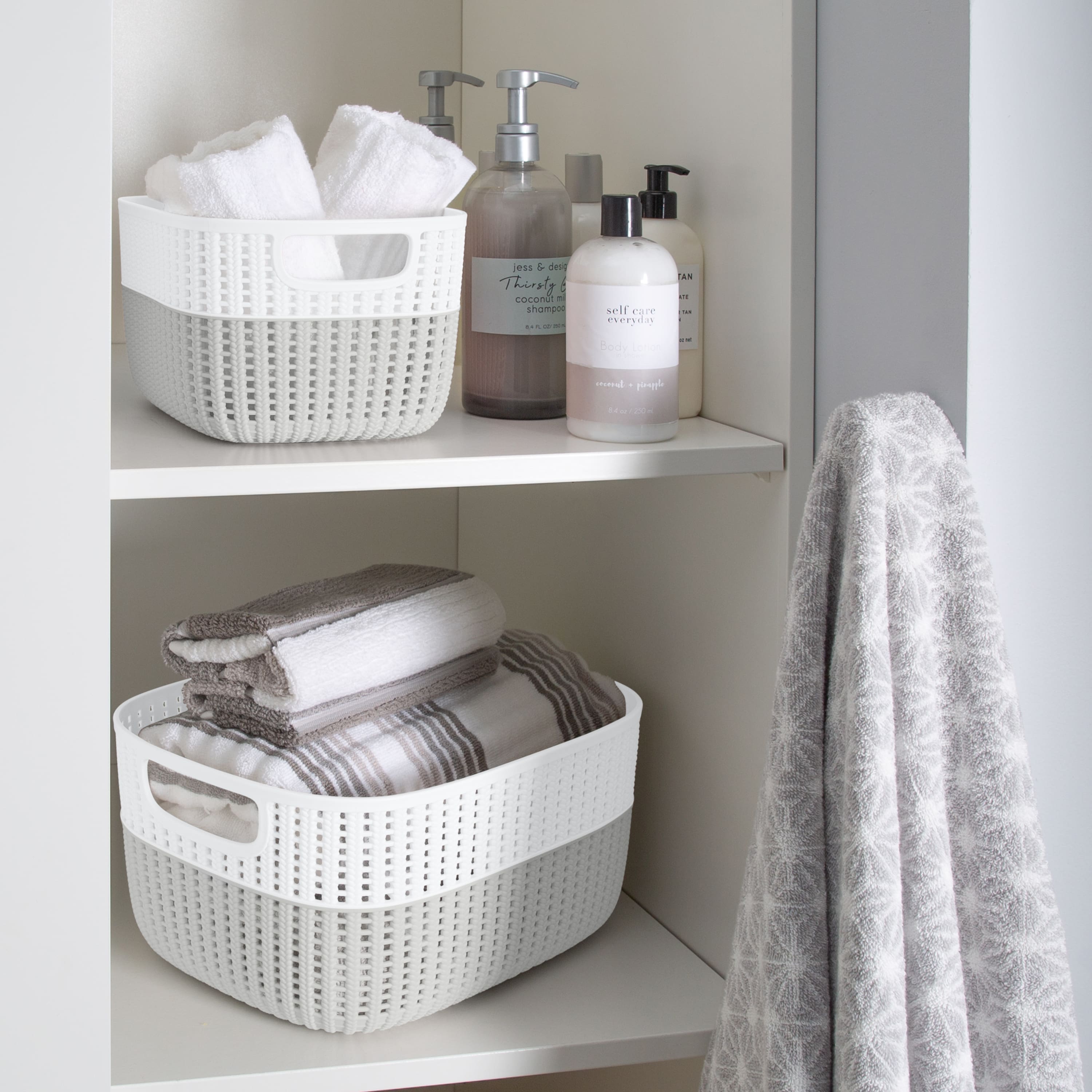 Simplify Medium Heather Gray 2-Tone Decorative Storage Basket
