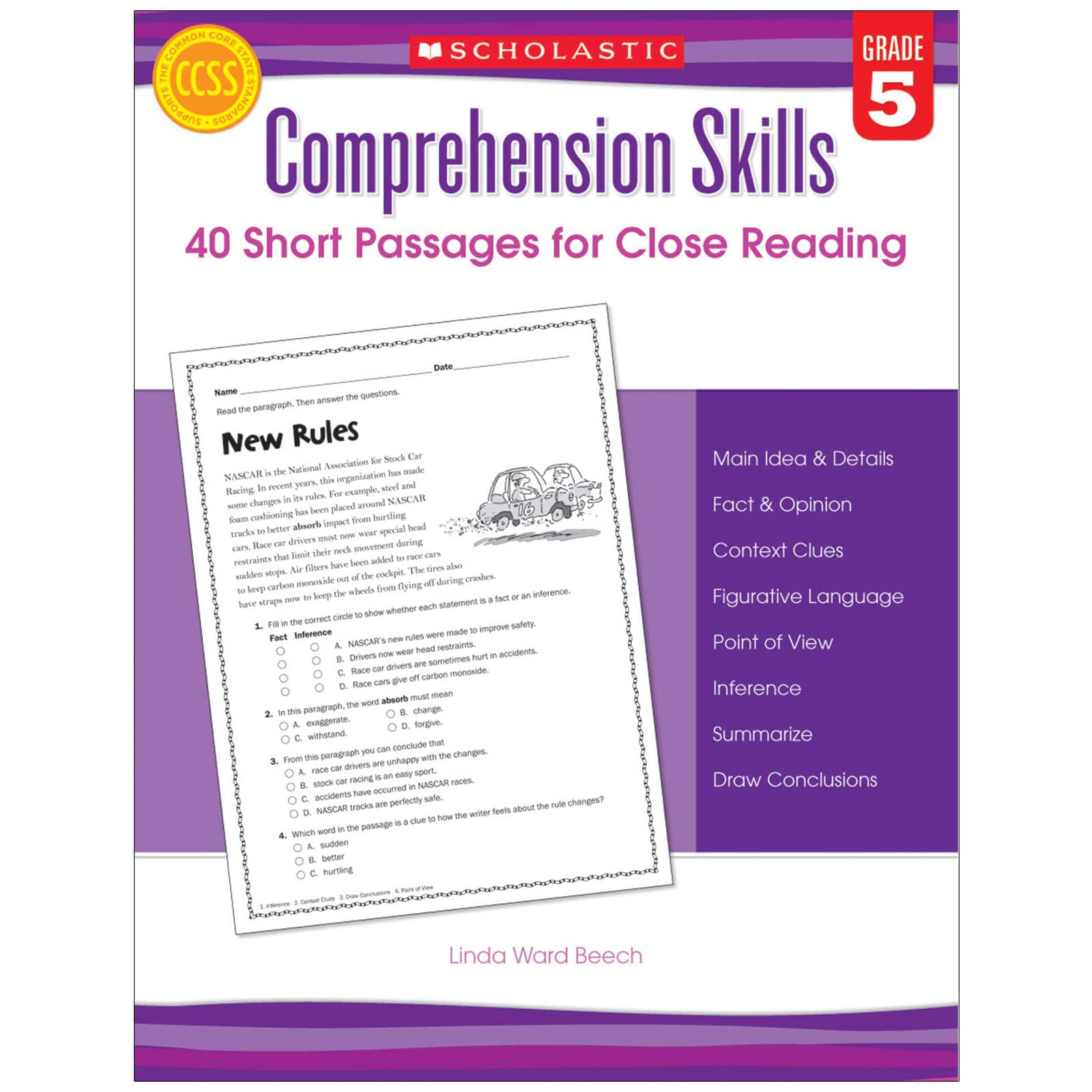 Scholastic Teaching Resources Comprehension Skills: Short Passages for Close Reading Book, Grade 5