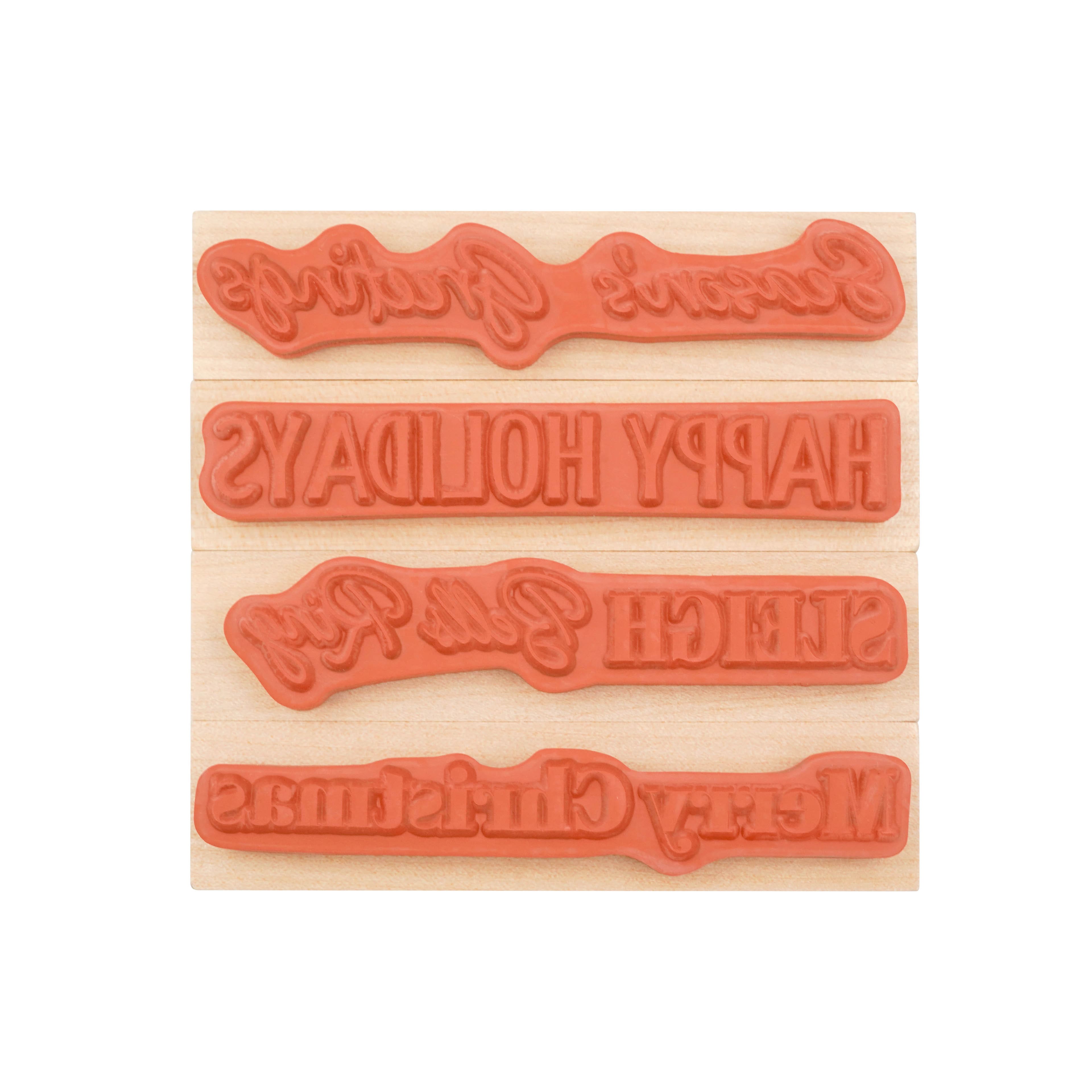 Season&#x27;s Greetings 4 Piece Wood Stamp Set by Recollections&#x2122;